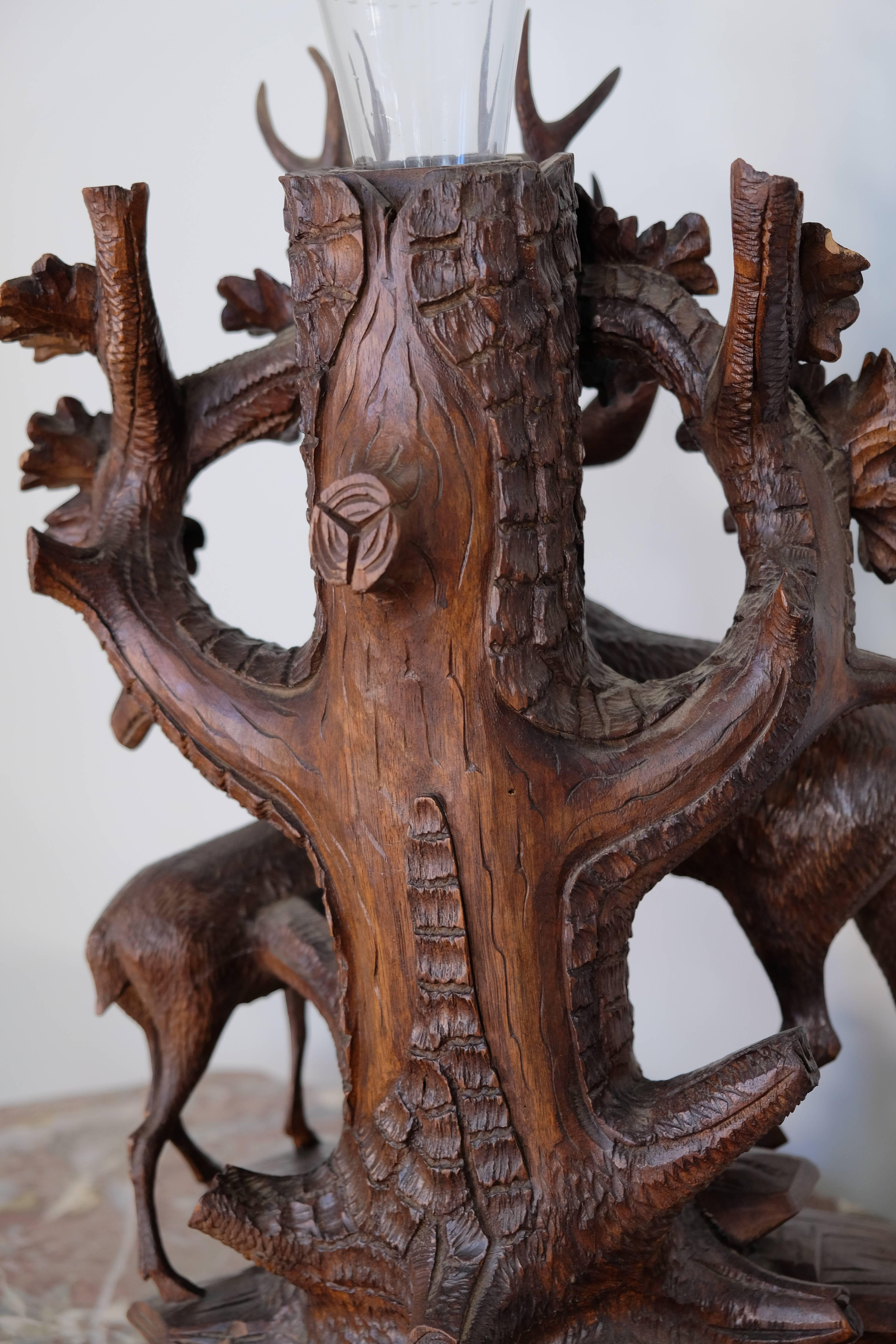 Carved Three-Piece Large Black Forest Stag Clock