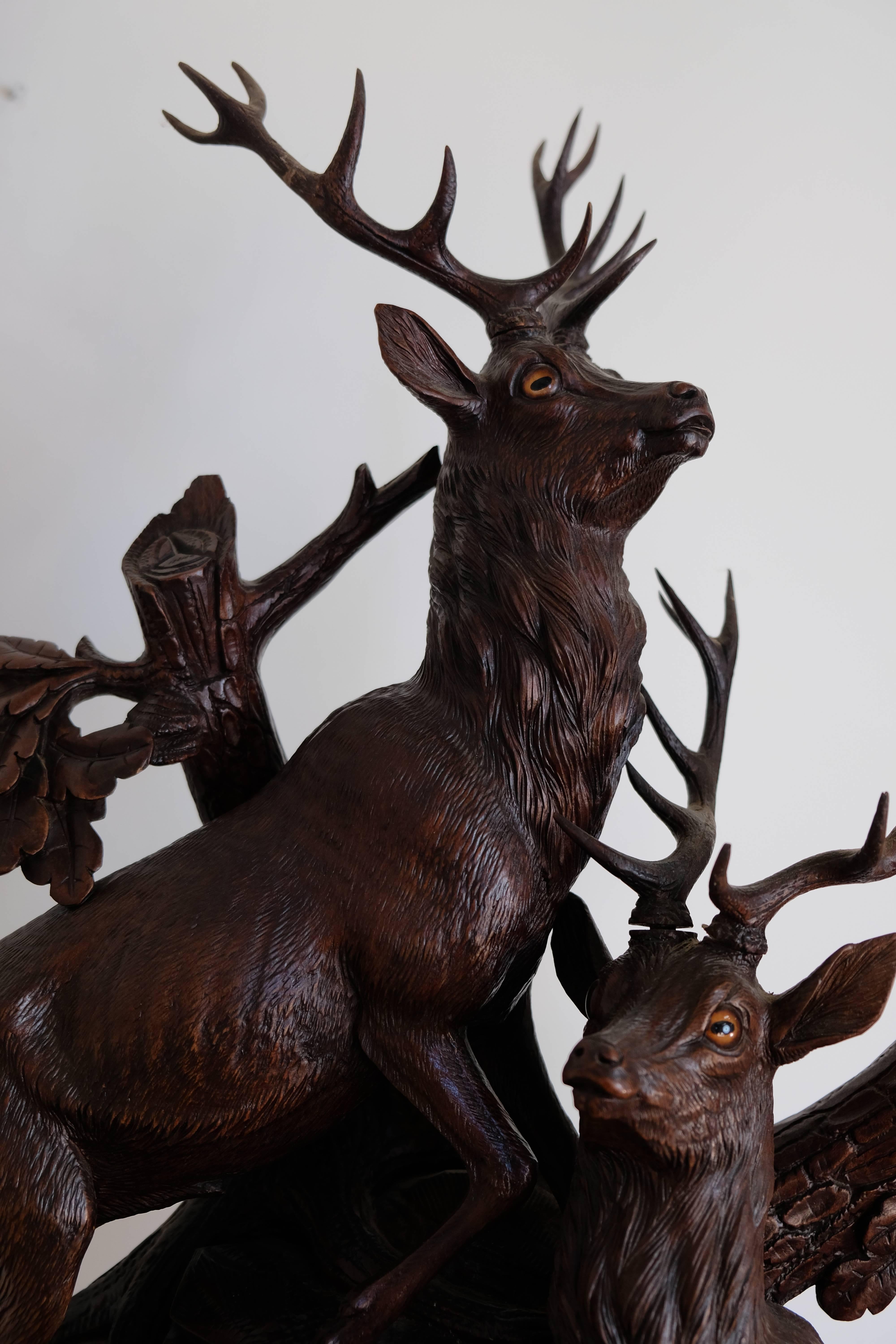 Three-Piece Large Black Forest Stag Clock In Good Condition In La Grange, TX