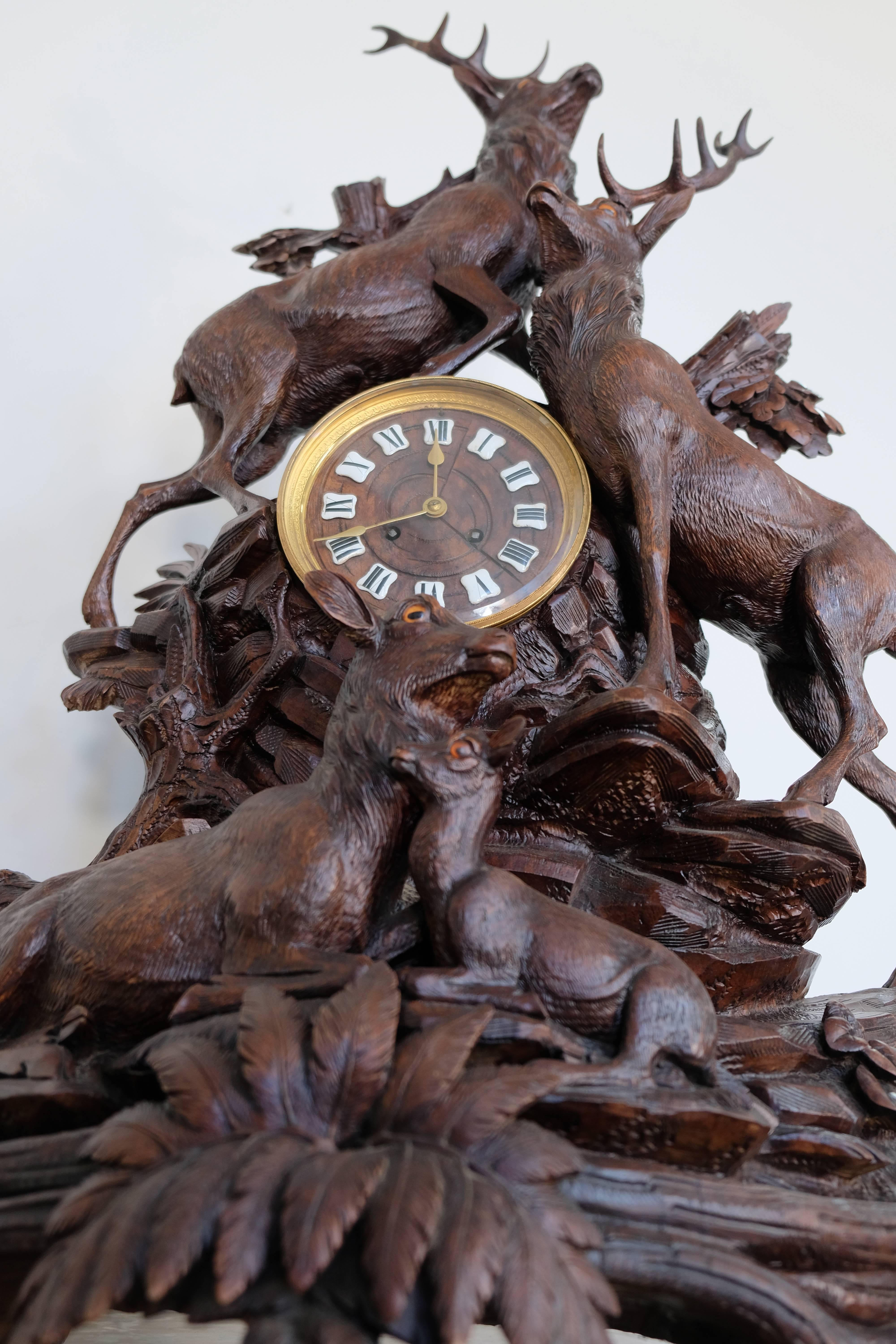 Three-Piece Large Black Forest Stag Clock 1