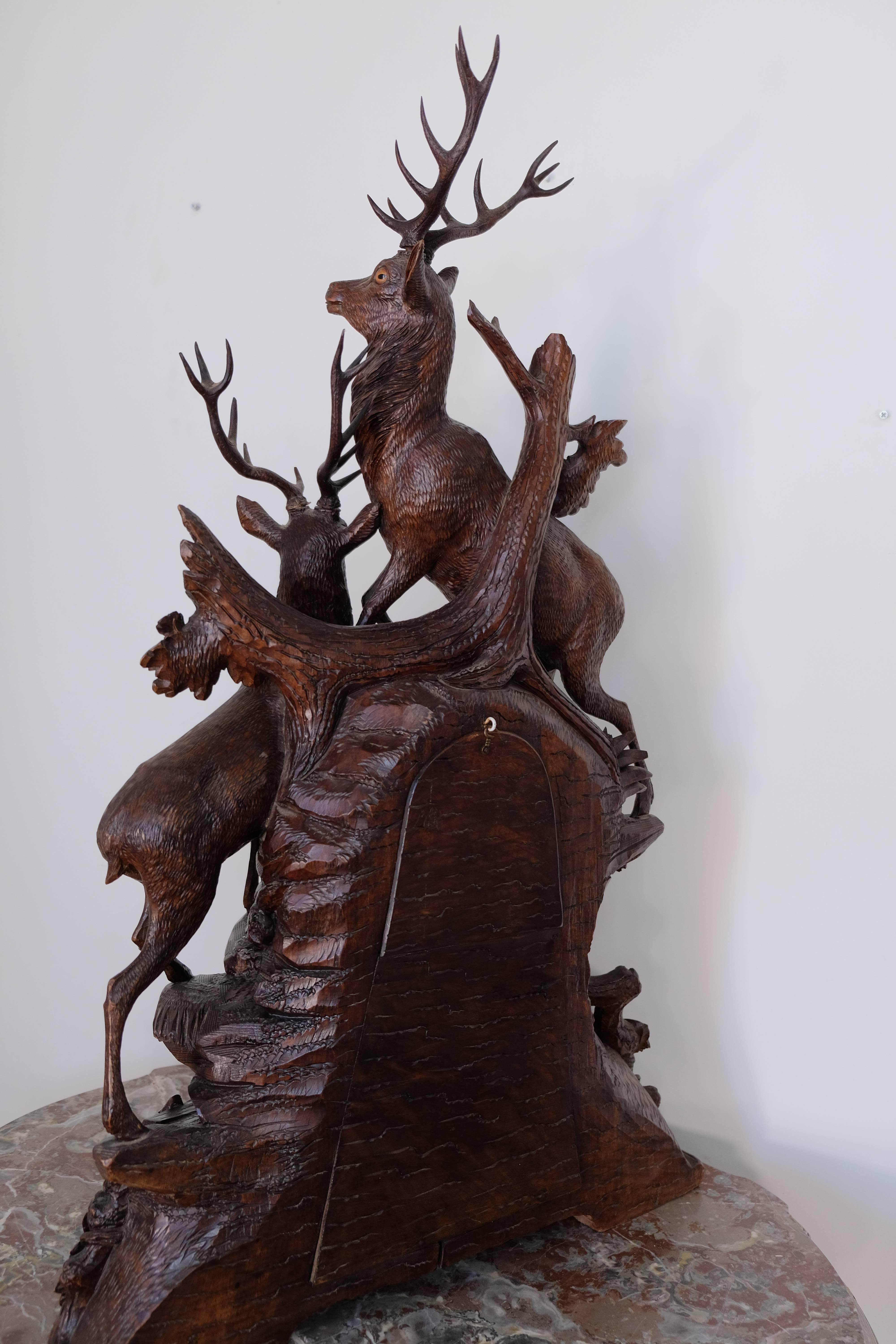Three-Piece Large Black Forest Stag Clock 2