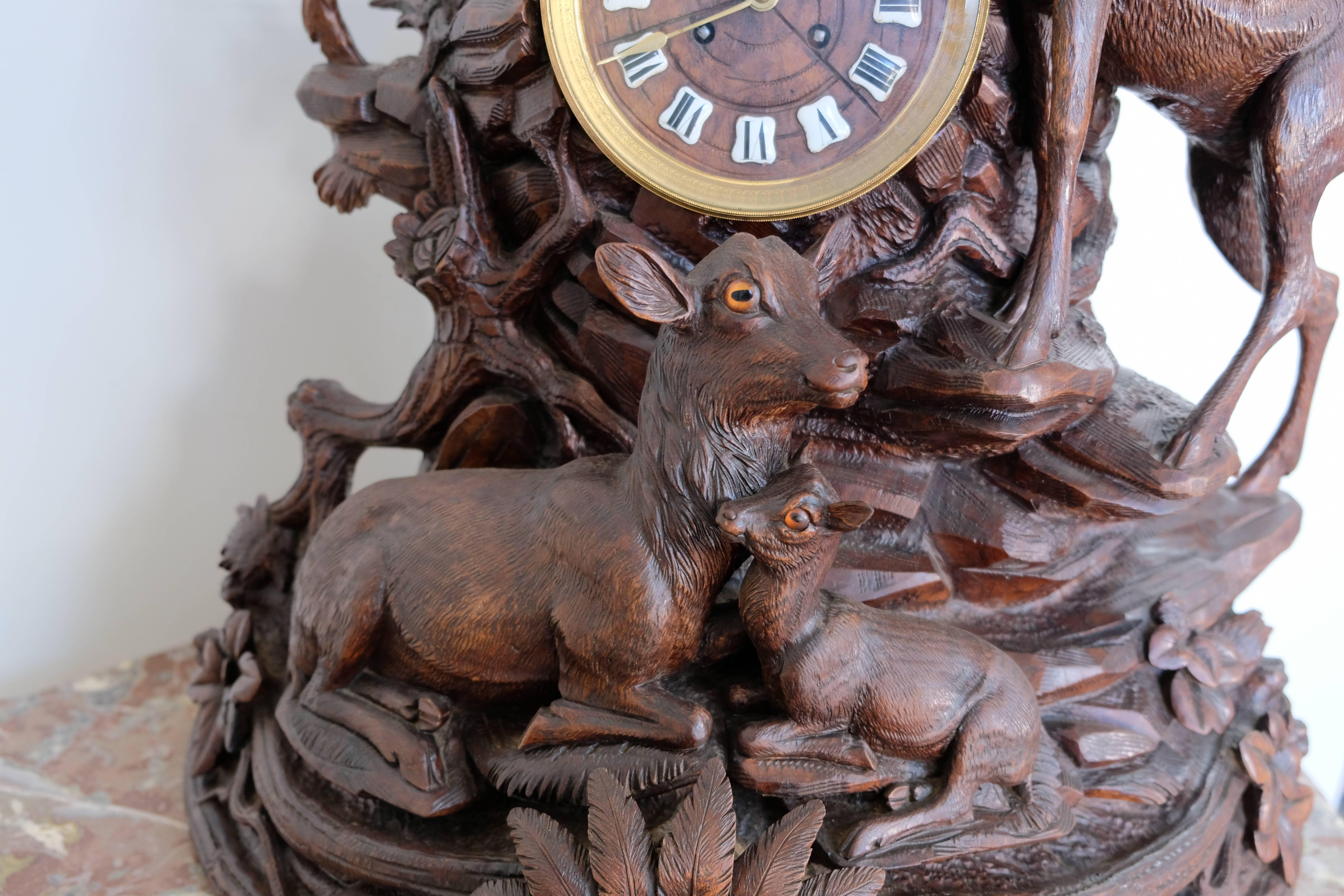 Wood Three-Piece Large Black Forest Stag Clock