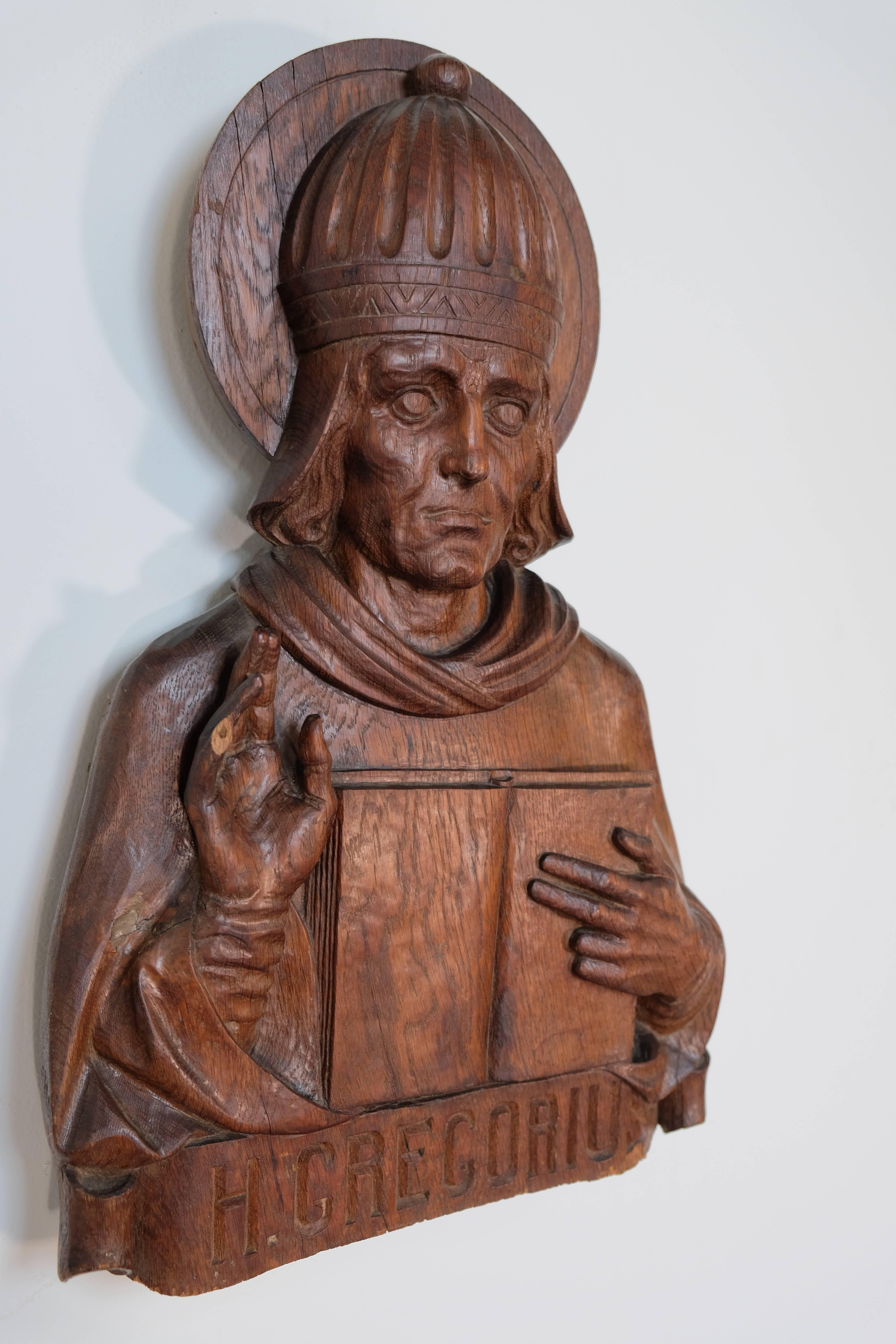 French Religious Carving of Pope St. Gregory For Sale