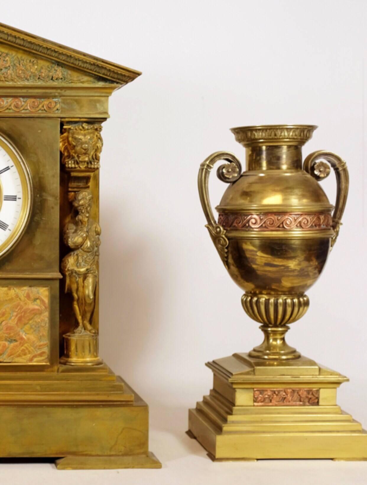 19th Century Achille Brocot and Delettrez Neoclassical Perpetual Calendar Clock Garniture Set For Sale
