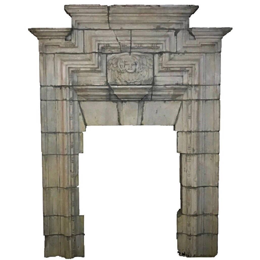 Huge and Unique Hand-Carved Stone Fireplace from a Demolished English Castle For Sale