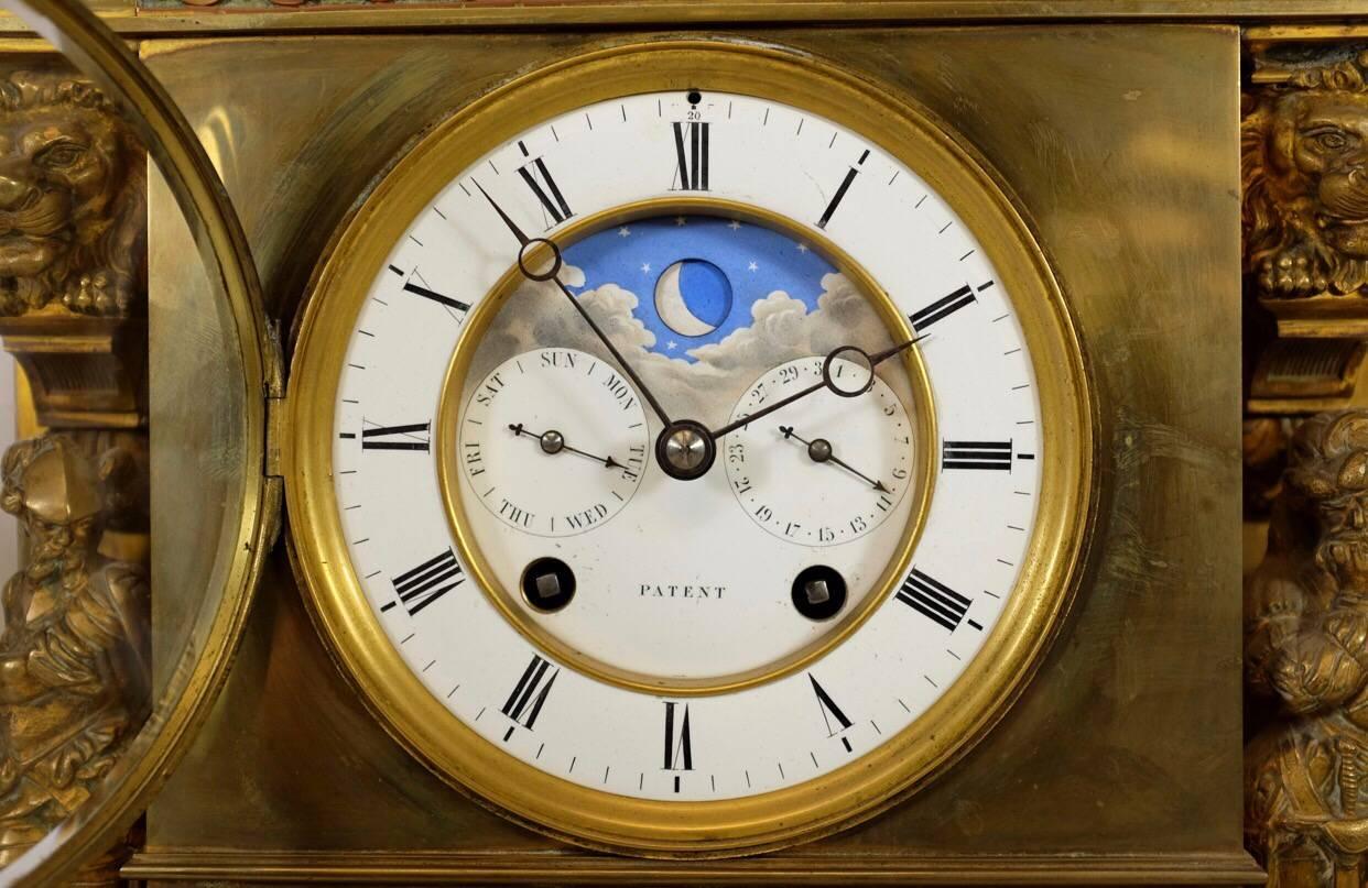 French Achille Brocot and Delettrez Neoclassical Perpetual Calendar Clock Garniture Set For Sale