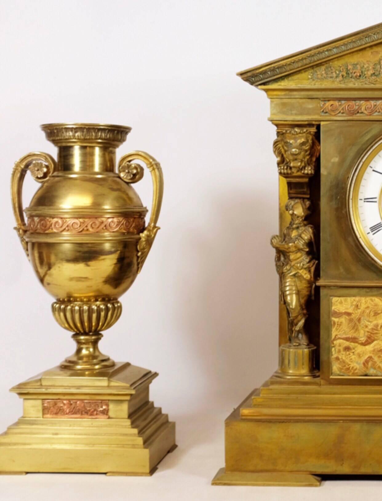 Achille Brocot and Delettrez Neoclassical Perpetual Calendar Clock Garniture Set In Good Condition For Sale In Keyston, GB