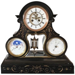 French Brocot Escapement Perpetual Calendar Clock with Moon Phase and Barometer