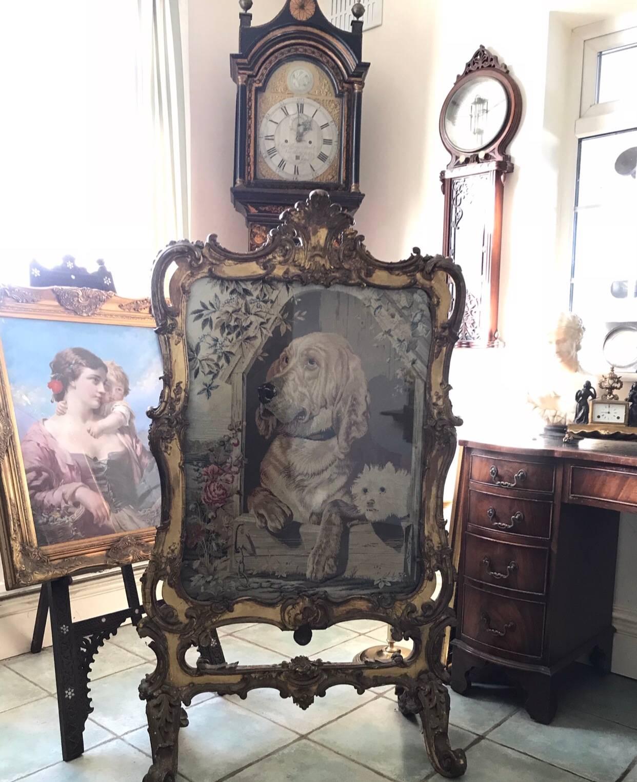 Huge Regency Period Giltwood Tapestry Fire Screen In Fair Condition For Sale In Keyston, GB