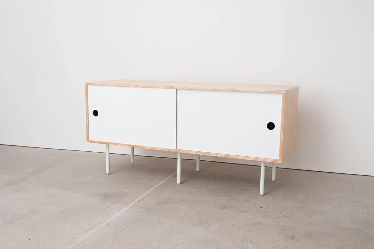 Lacquered Basic Bitch Contemporary Birch Credenza Sideboard with Brass Acrylic Sliders  For Sale