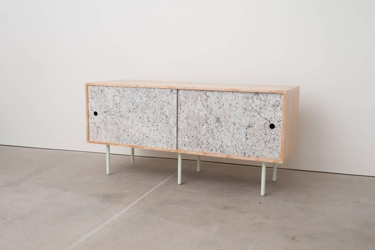 Modern Basic Bitch Contemporary Birch Credenza Sideboard with Brass Acrylic Sliders  For Sale