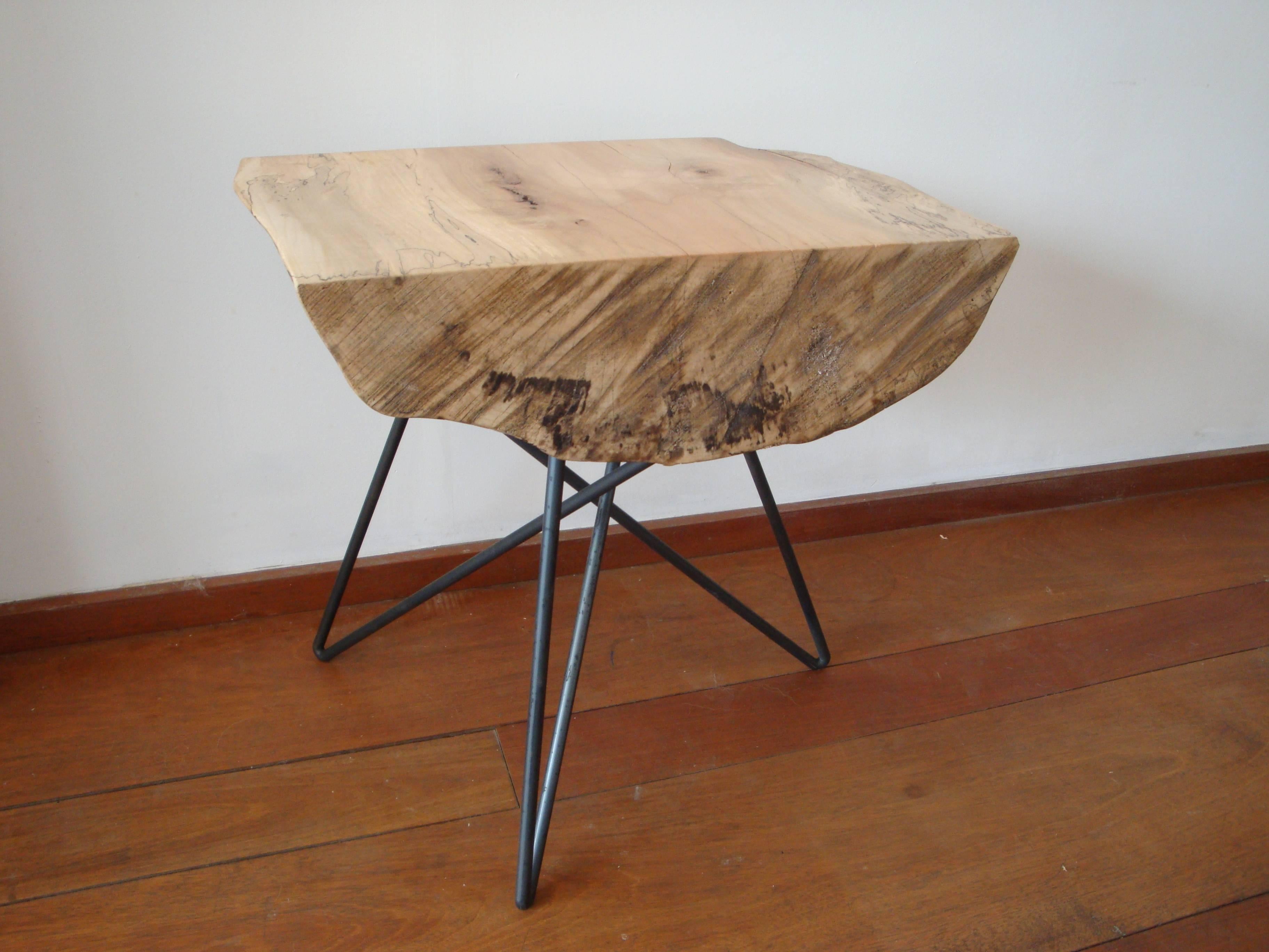 Steel Kirikabu Minimal Modern Reclaimed Wood Side Table For Sale