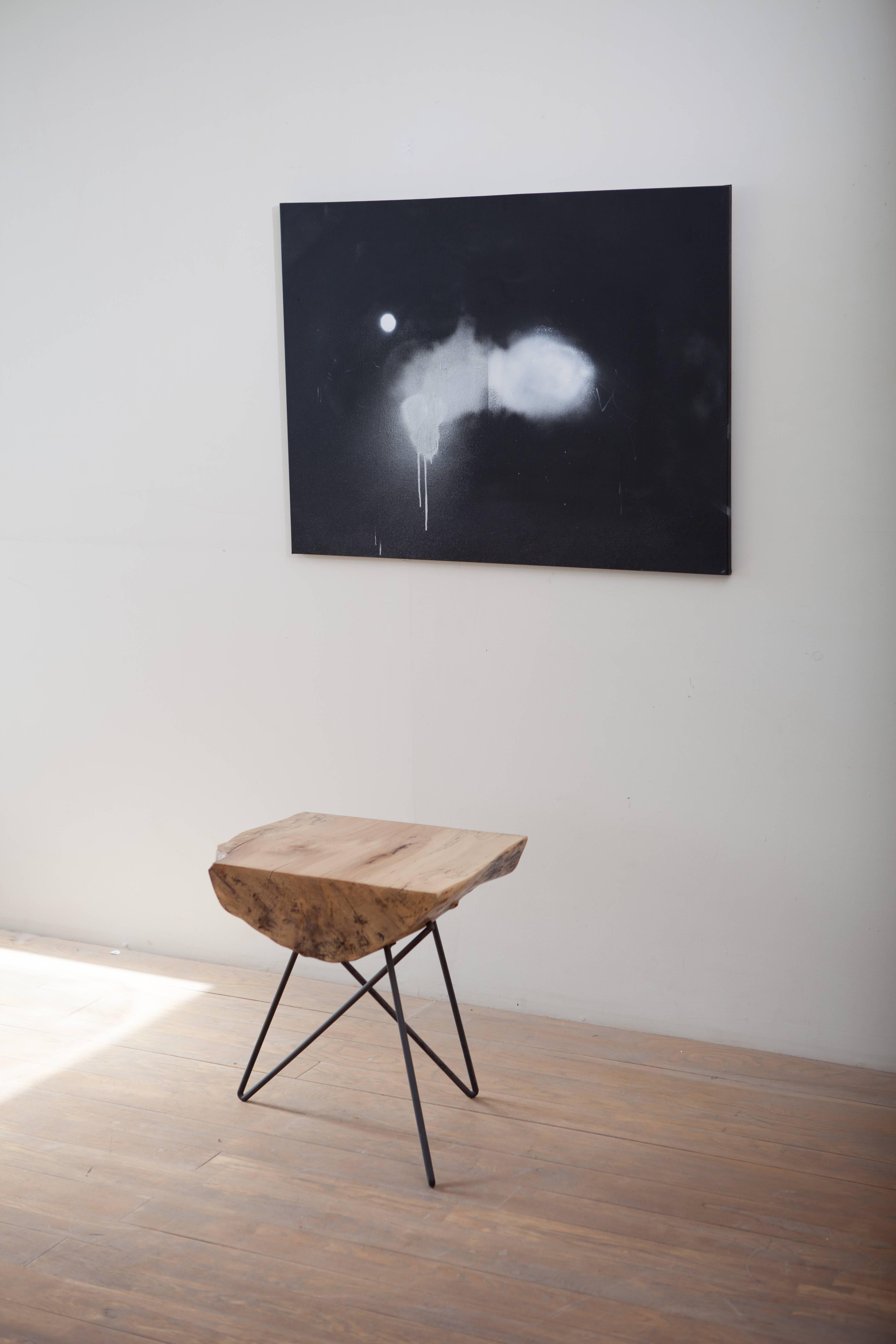 American Kirikabu Minimal Modern Reclaimed Wood Side Table For Sale