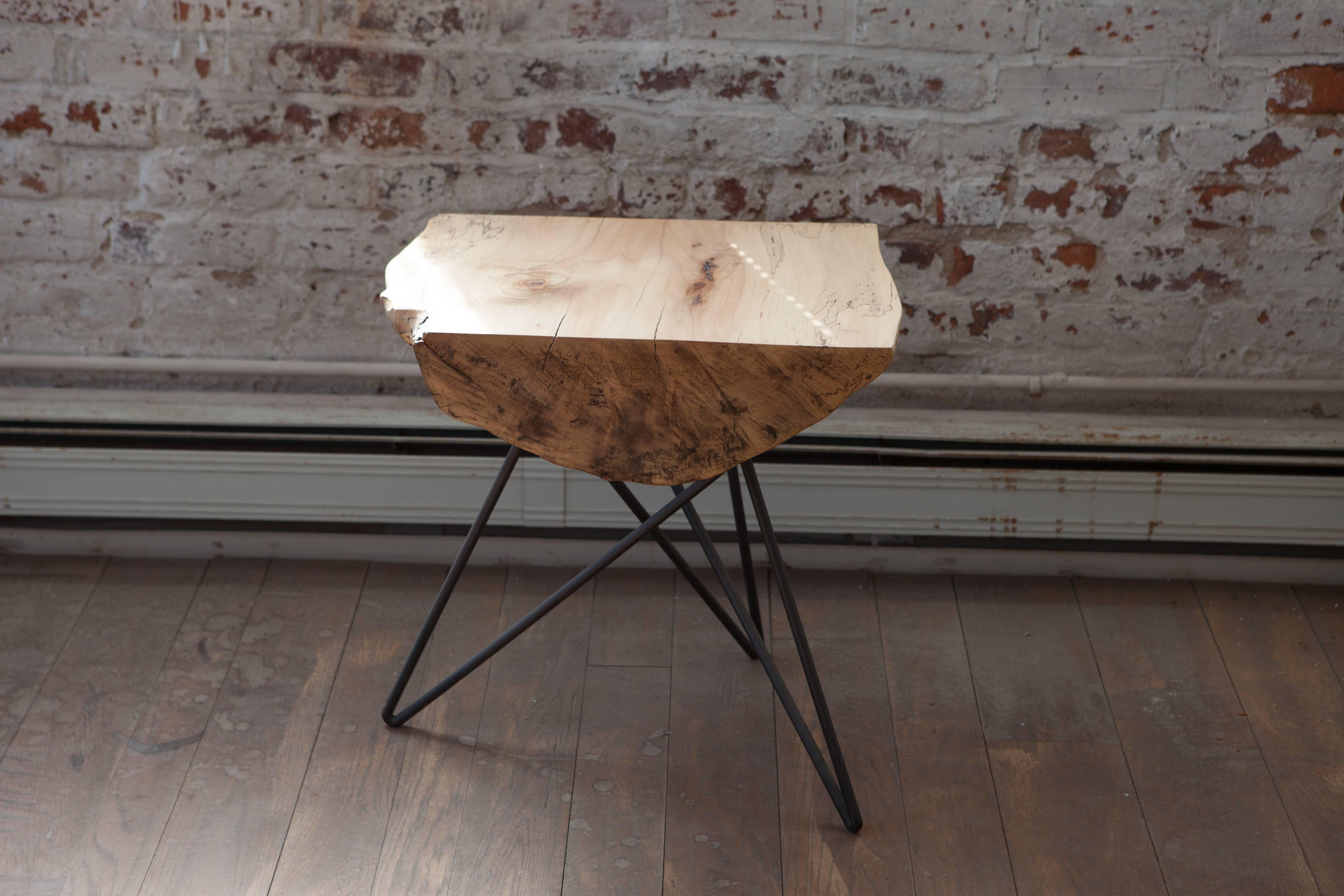 Kirikabu Minimal Modern Reclaimed Wood Side Table In New Condition For Sale In Brooklyn, NY