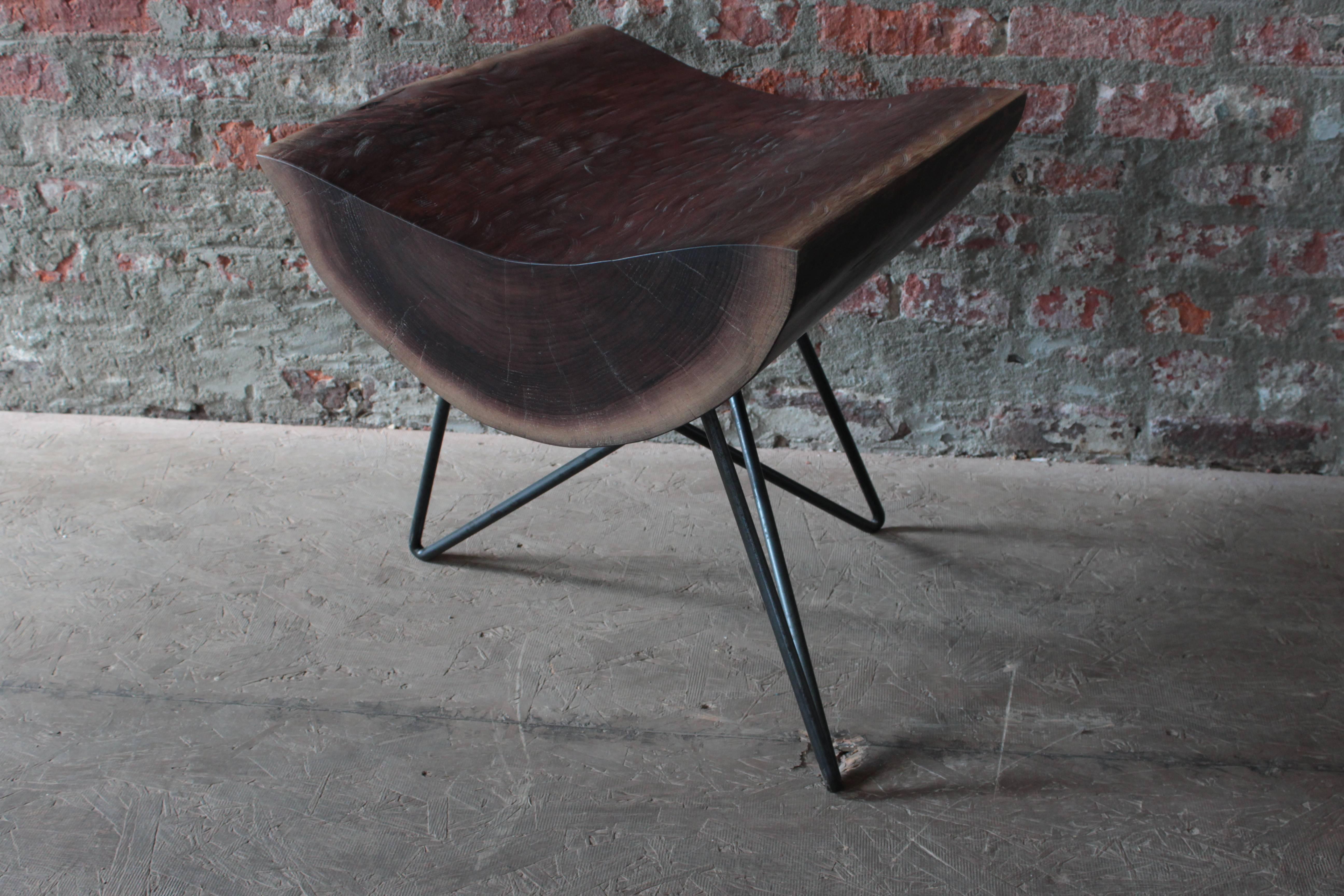 Kirikabu Minimal Modern Reclaimed Wood Side Table For Sale 3