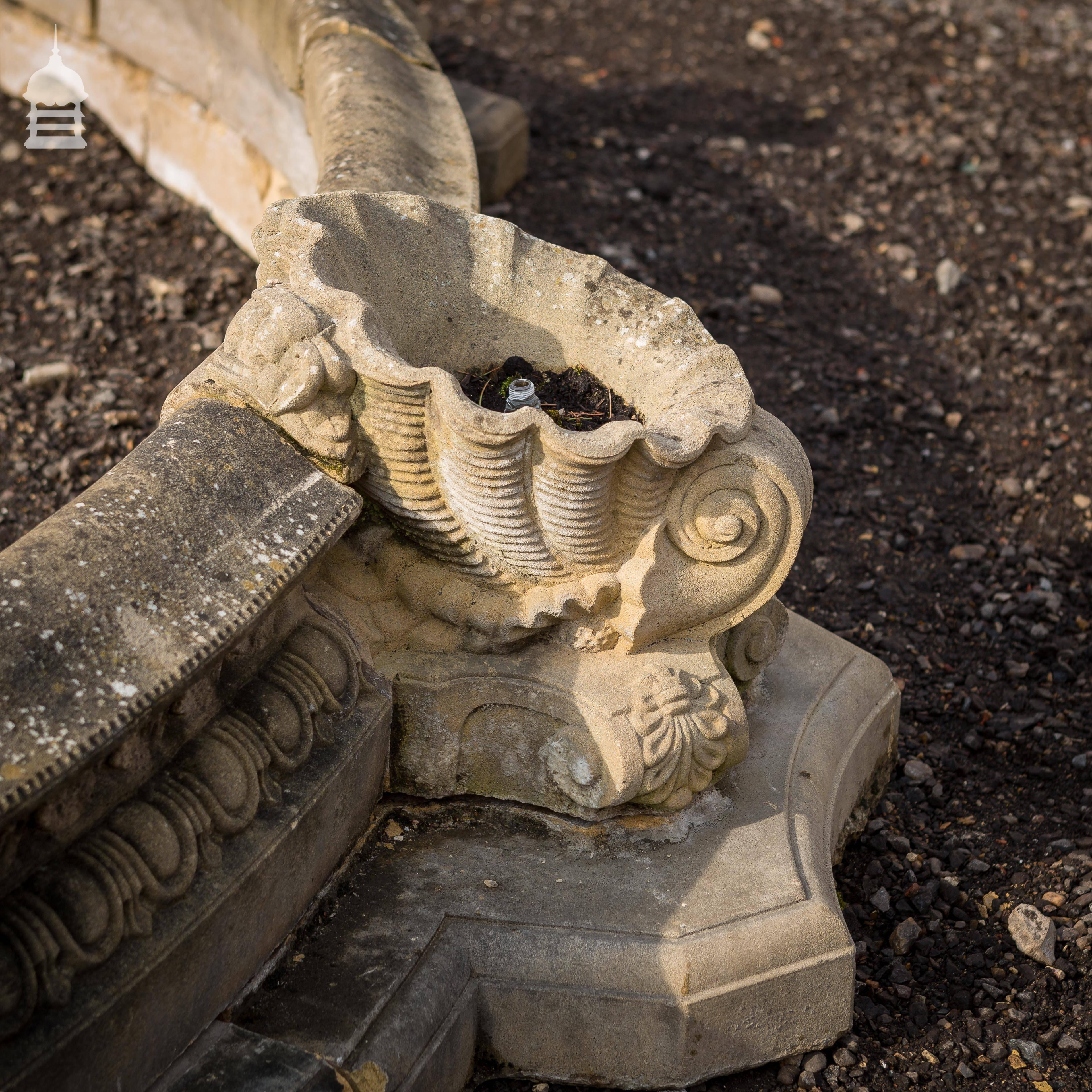 20th Century Composition Stone Pond with Ornate Egg and Dart Detail and Shell Fountains