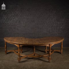 19th Century Pitch Pine D-End Table with Turned Legs and Curved Stretchers