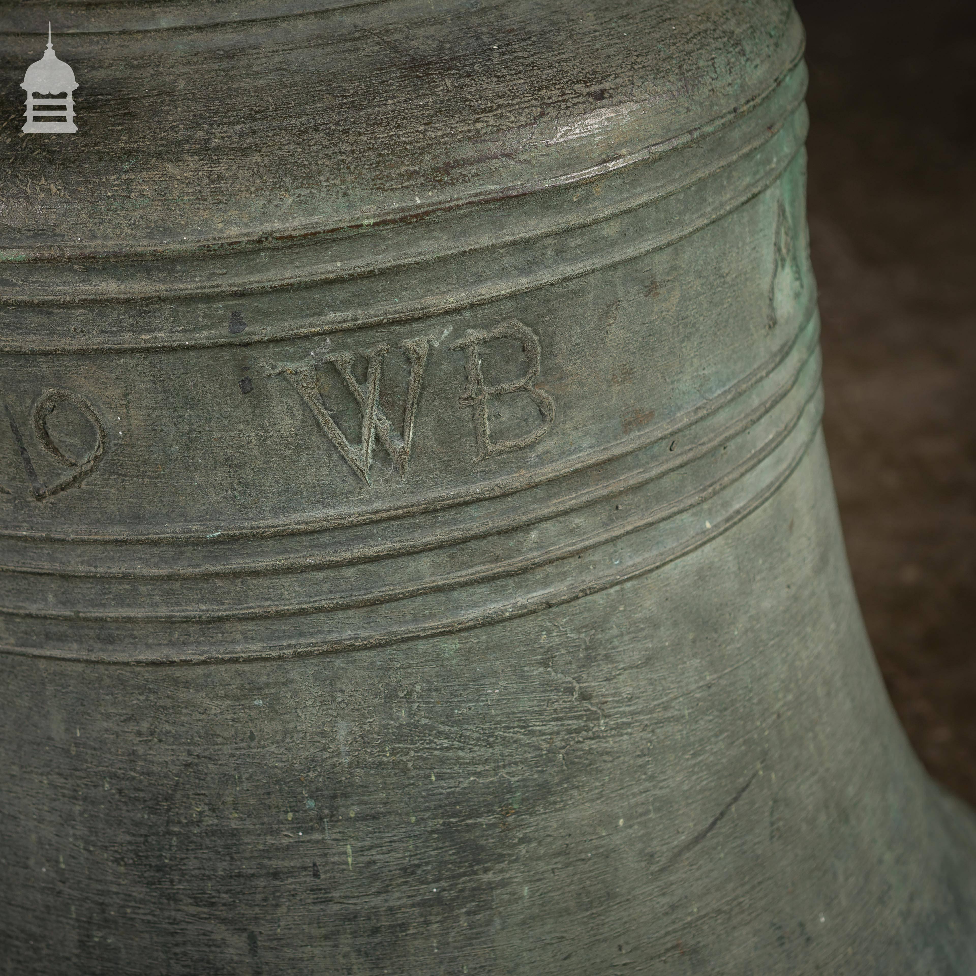 Large 17th century bronze William Brend bell, dated 1619 

Please note the bell has a crack as shown in photos. 

This item is extremely rare and was removed from a church some time ago and has been in storage.

If it were still in its