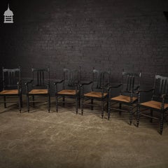 Set of Six Ebonized Bobbin Turned Splat Back Armchairs Dining Chairs