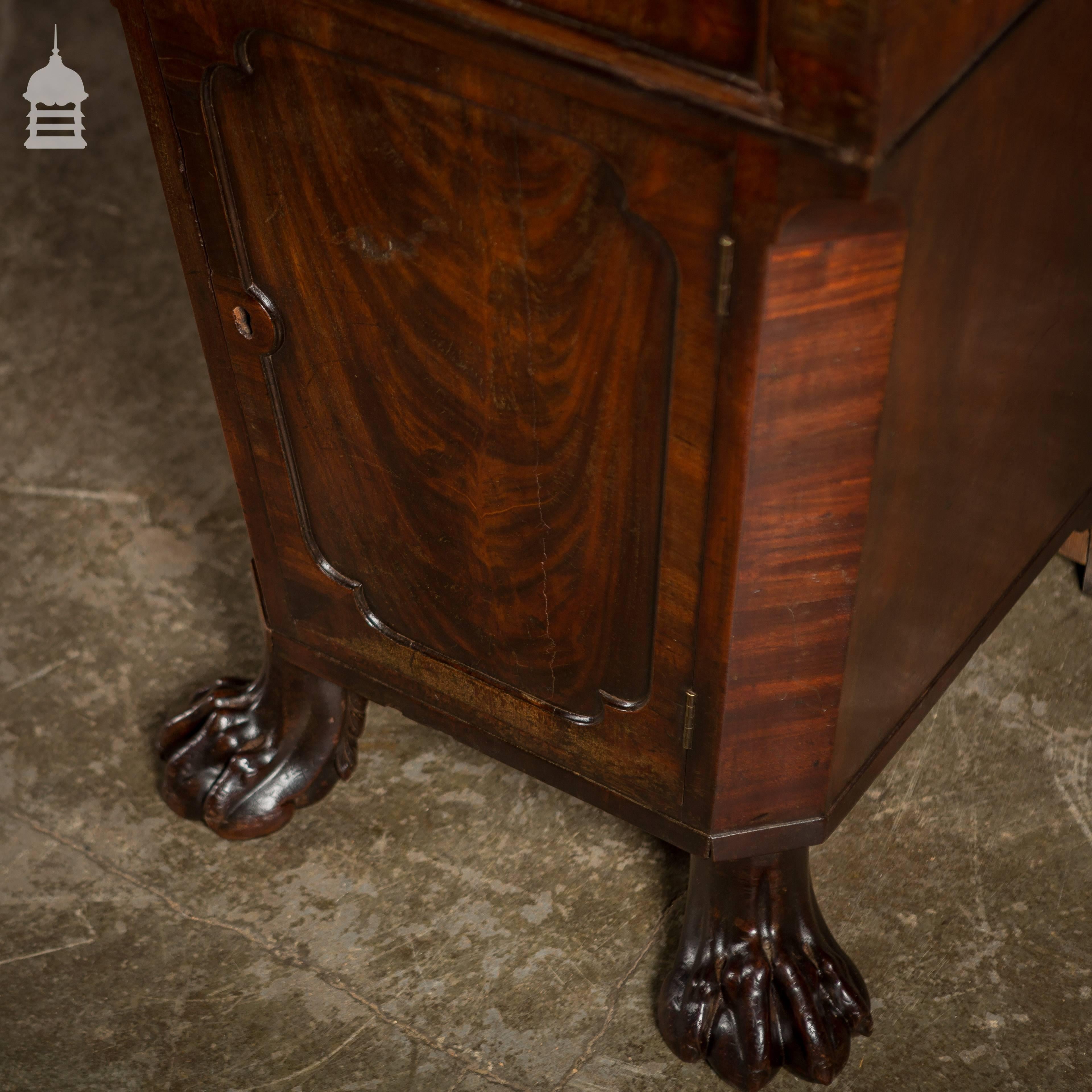 Early 19th Century Regency Flame Mahogany Pedestal Sideboard with Lions Paw Feet For Sale