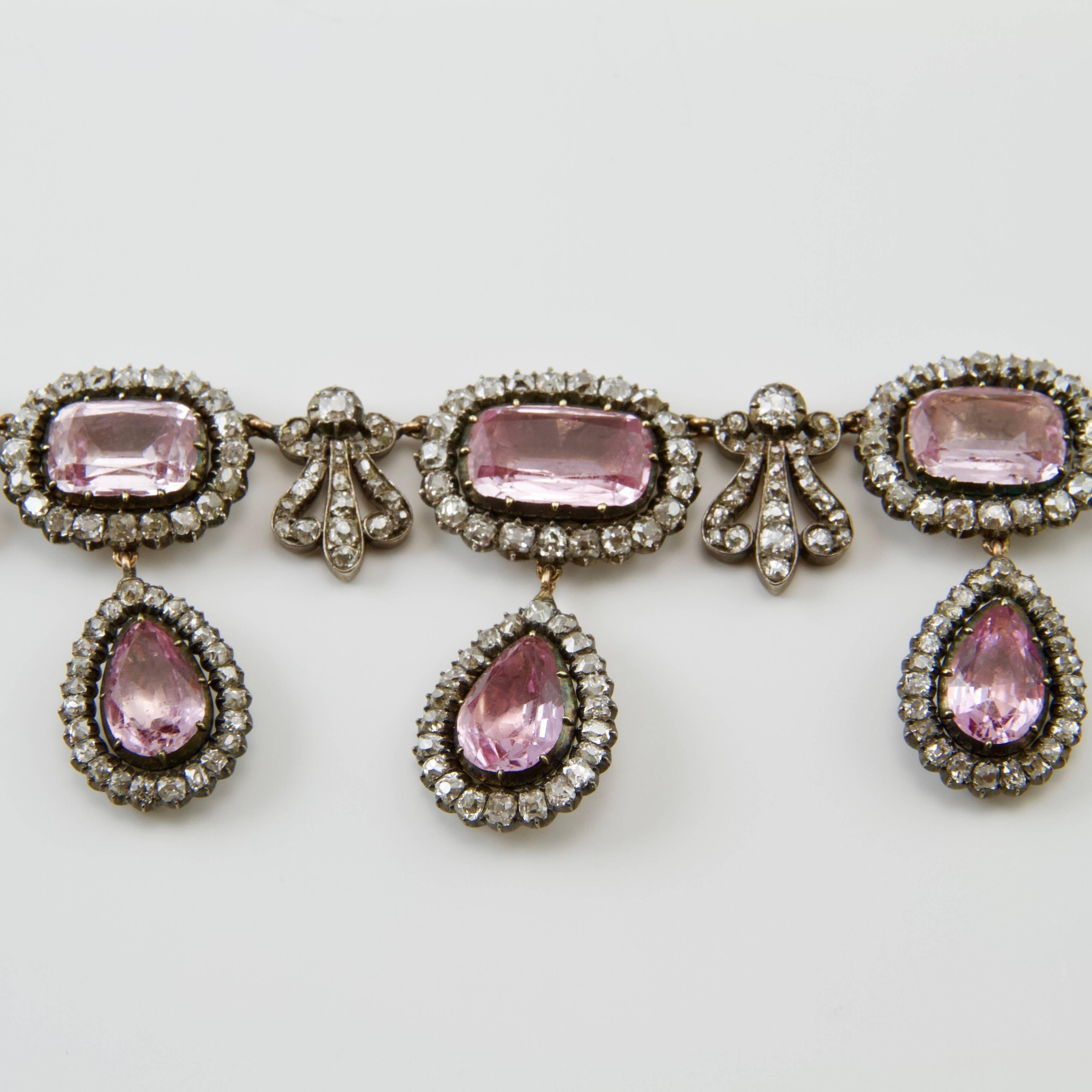 Early 19th Century French Pink Topaze and Diamond Necklace For Sale 3