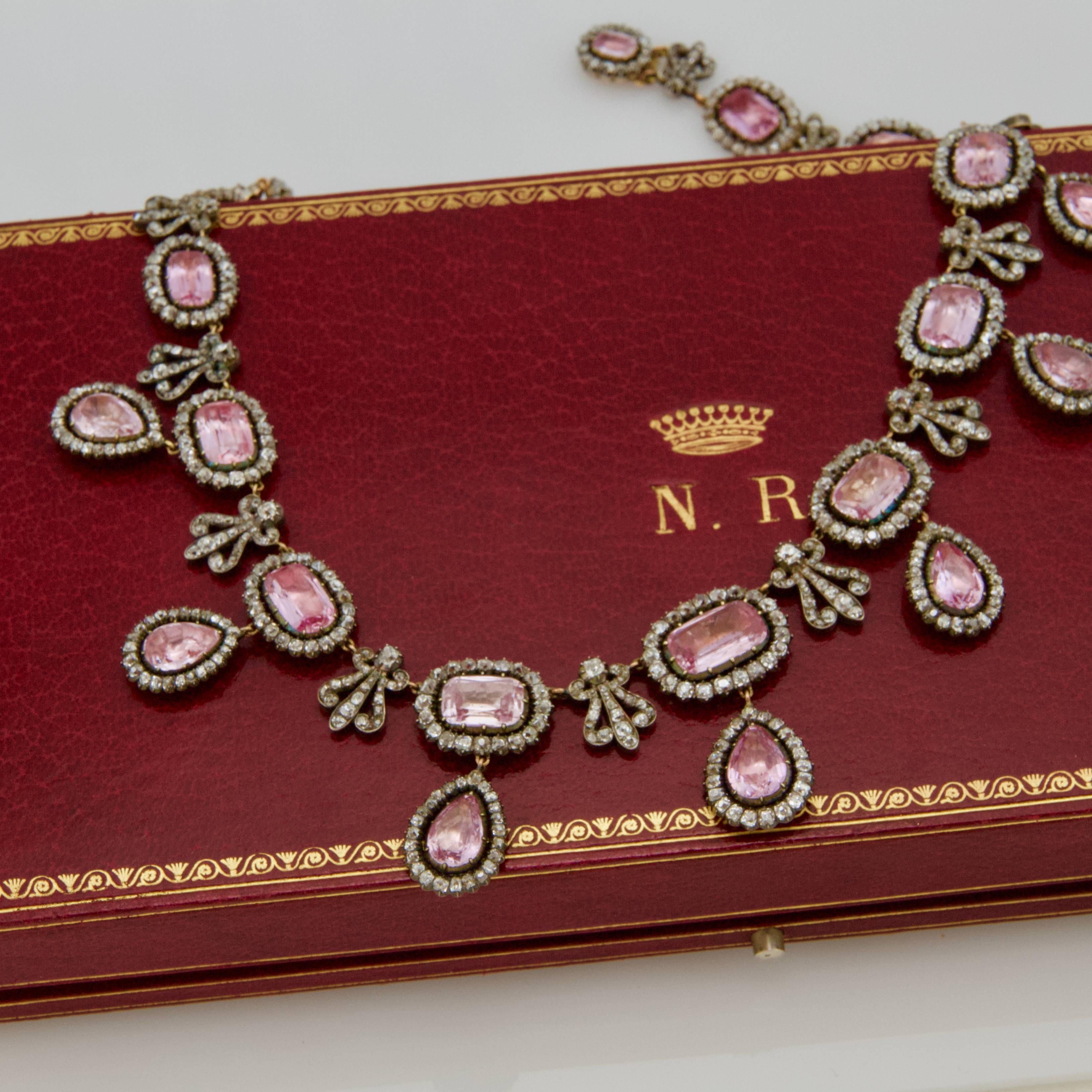 Early 19th Century French Pink Topaze and Diamond Necklace For Sale 2