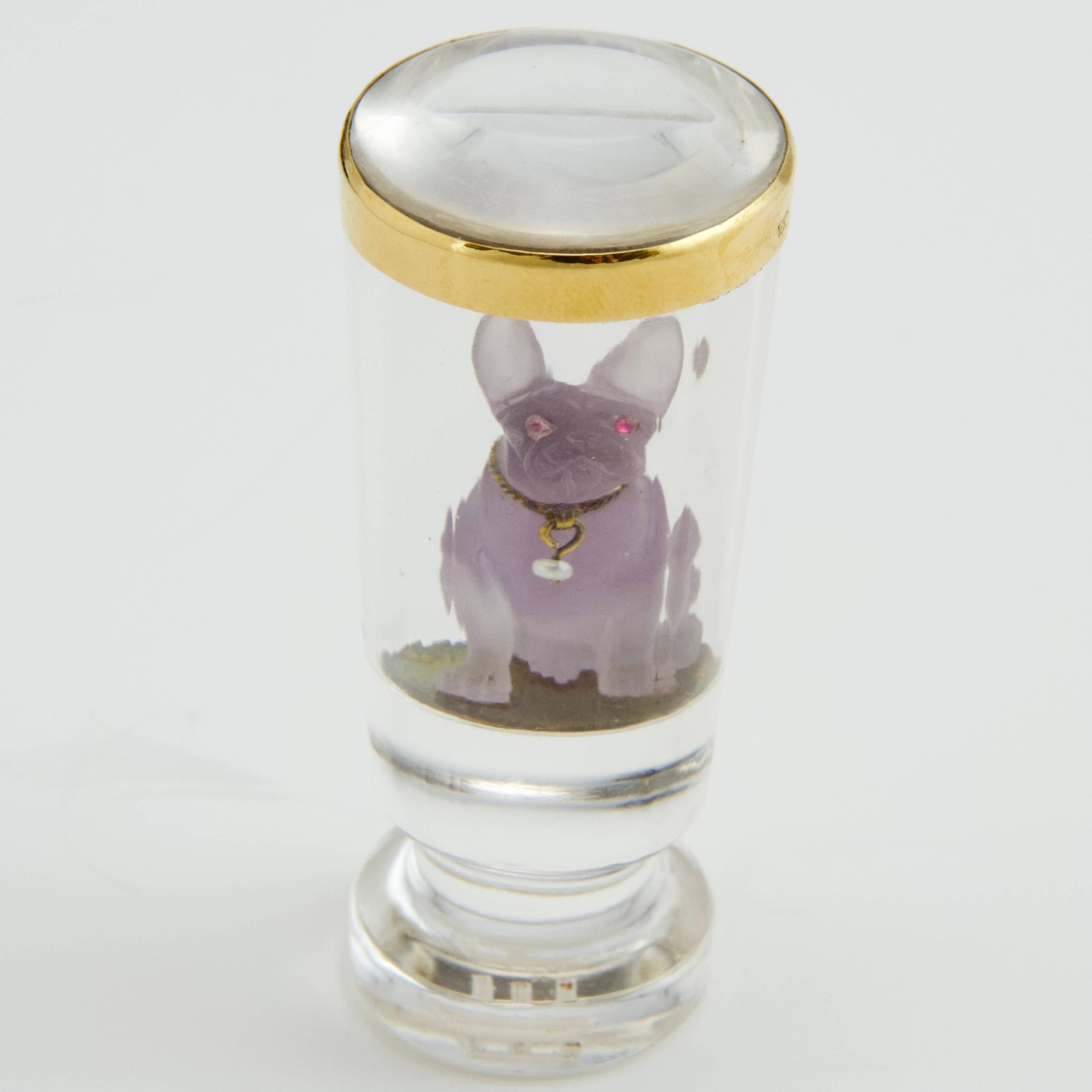Antique 20th Century Rock Crystal French Bouledogue Seal For Sale 2