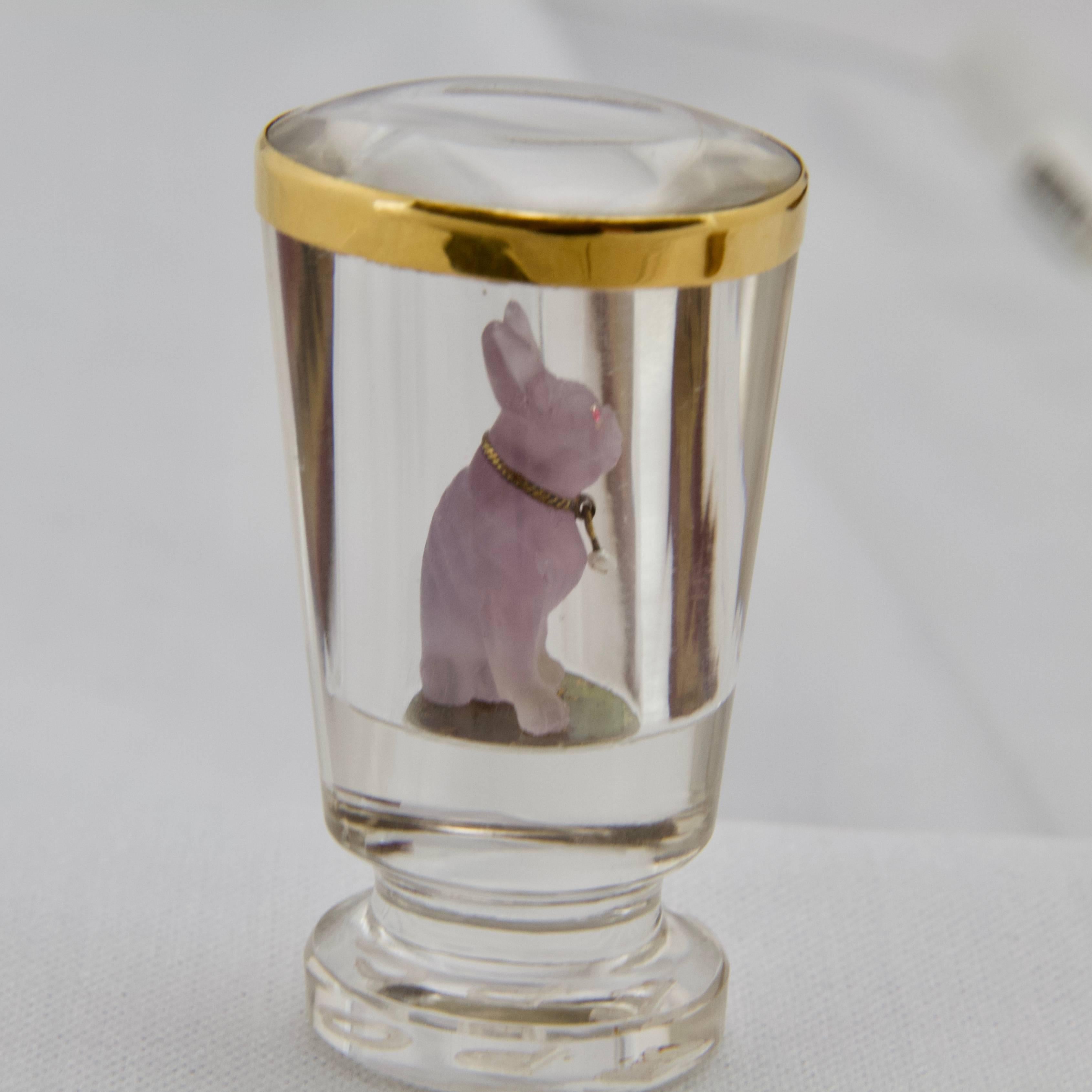 European Antique 20th Century Rock Crystal French Bouledogue Seal For Sale