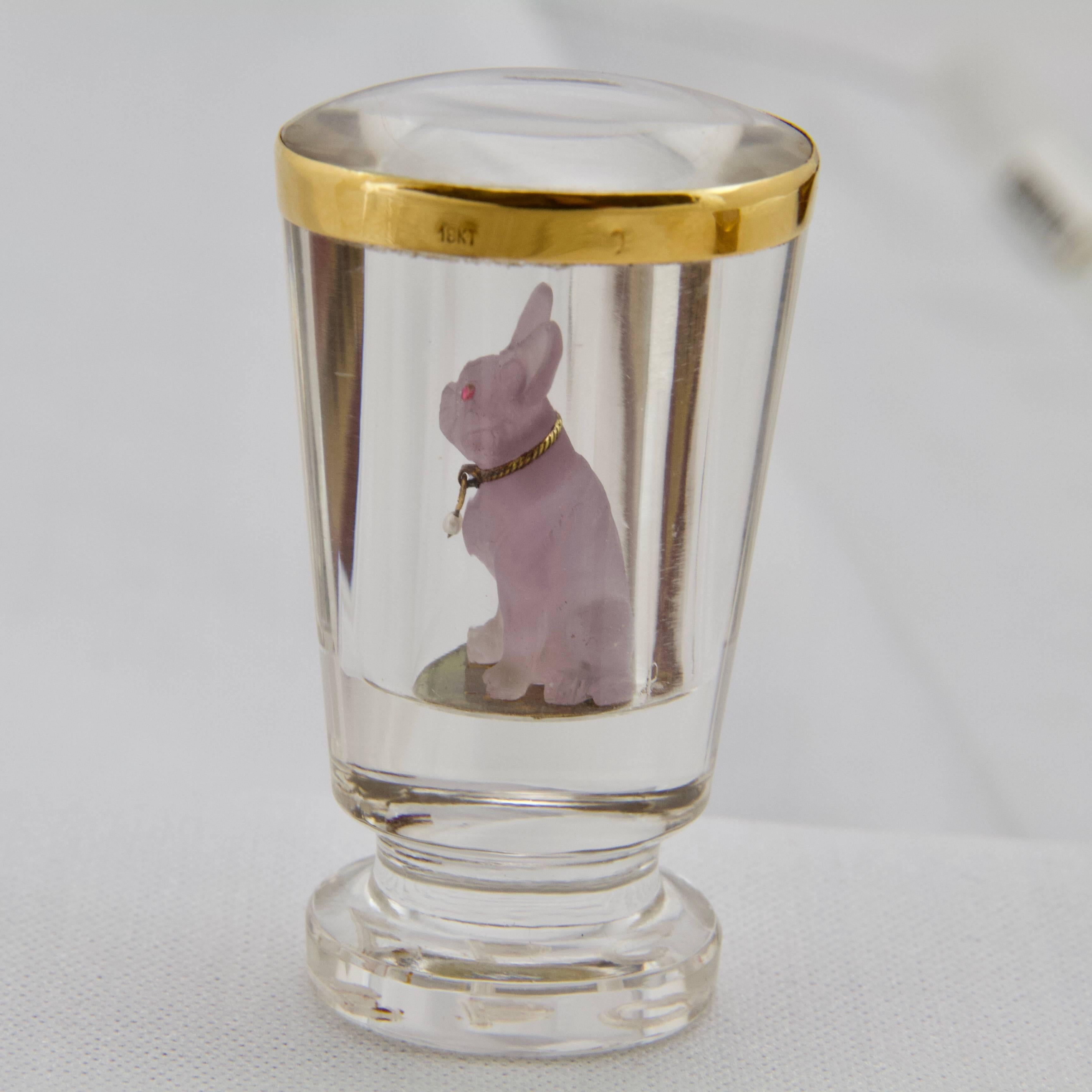 Art Deco Antique 20th Century Rock Crystal French Bouledogue Seal For Sale