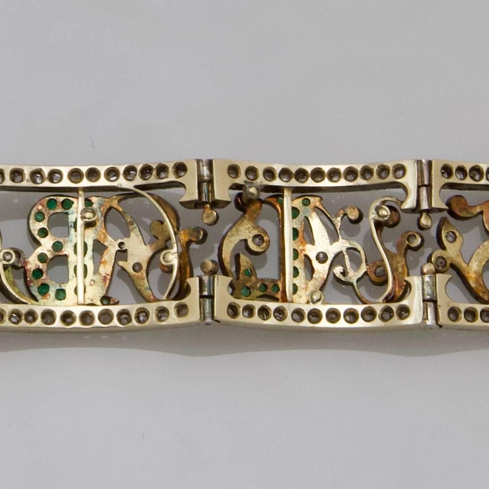 Gold 19th Century of Saxony Historical and Royal Emeralds and Diamonds Bracelet 1853 For Sale