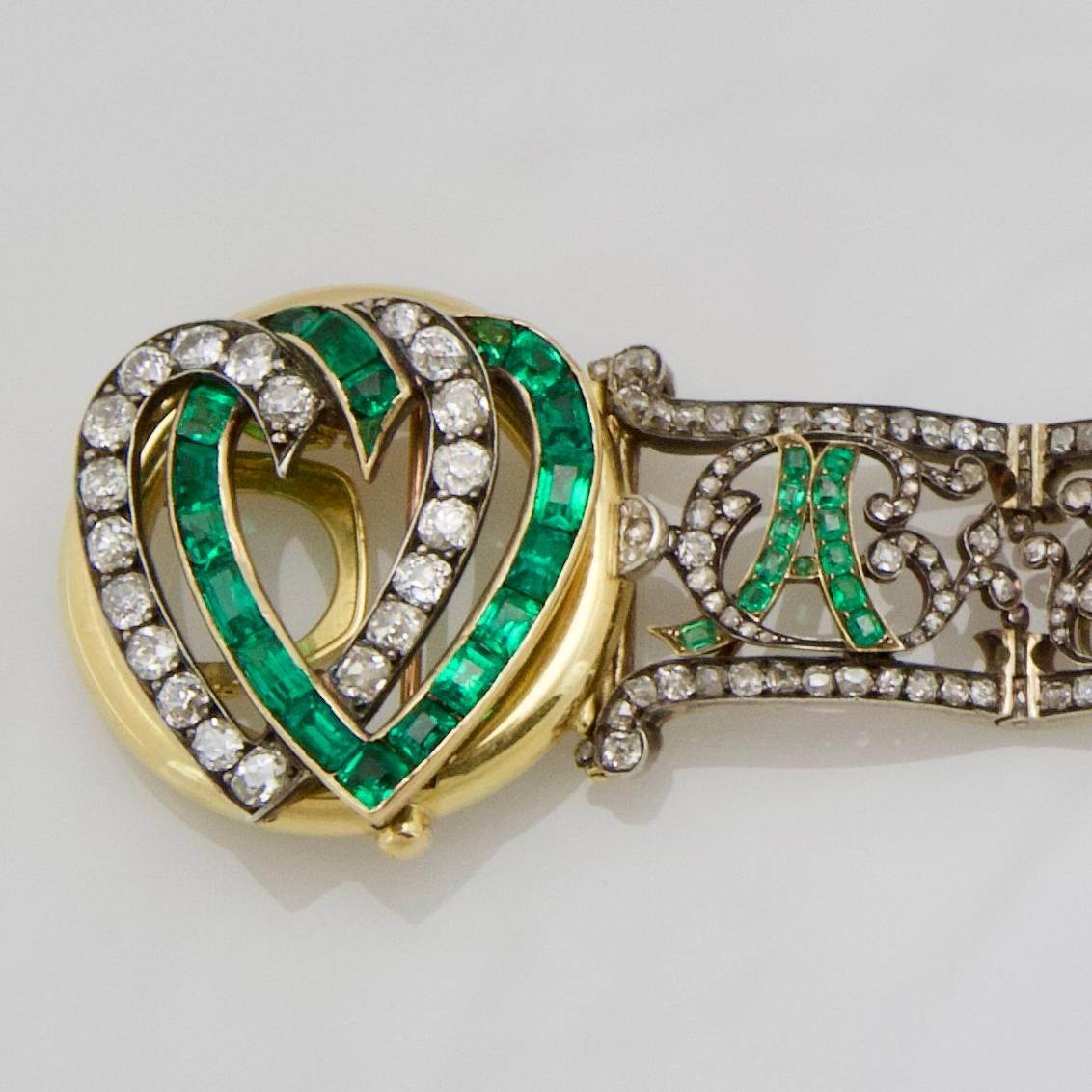 Romantic 19th Century of Saxony Historical and Royal Emeralds and Diamonds Bracelet 1853 For Sale