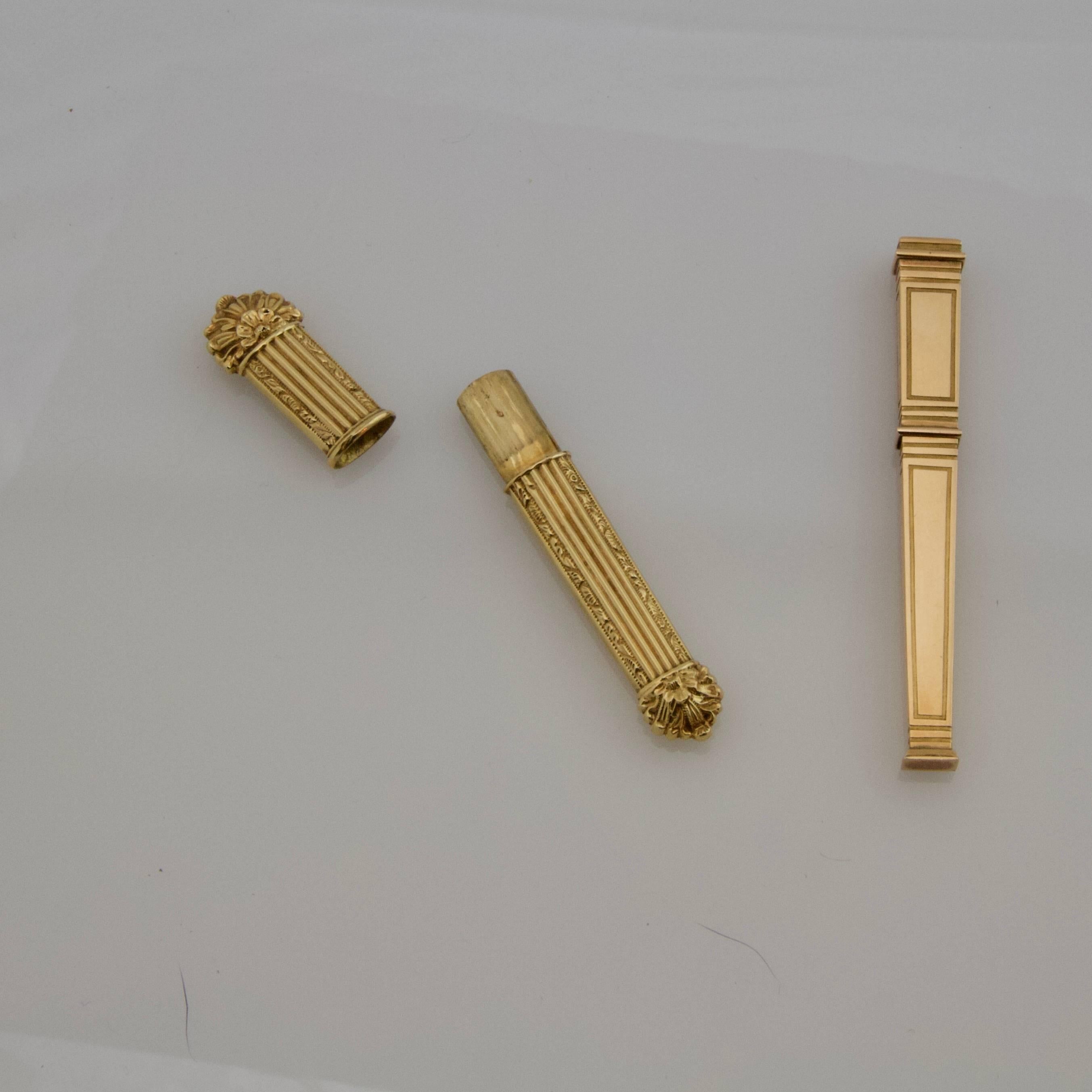 French Two Early 19th Century Yellow Gold Needle Case