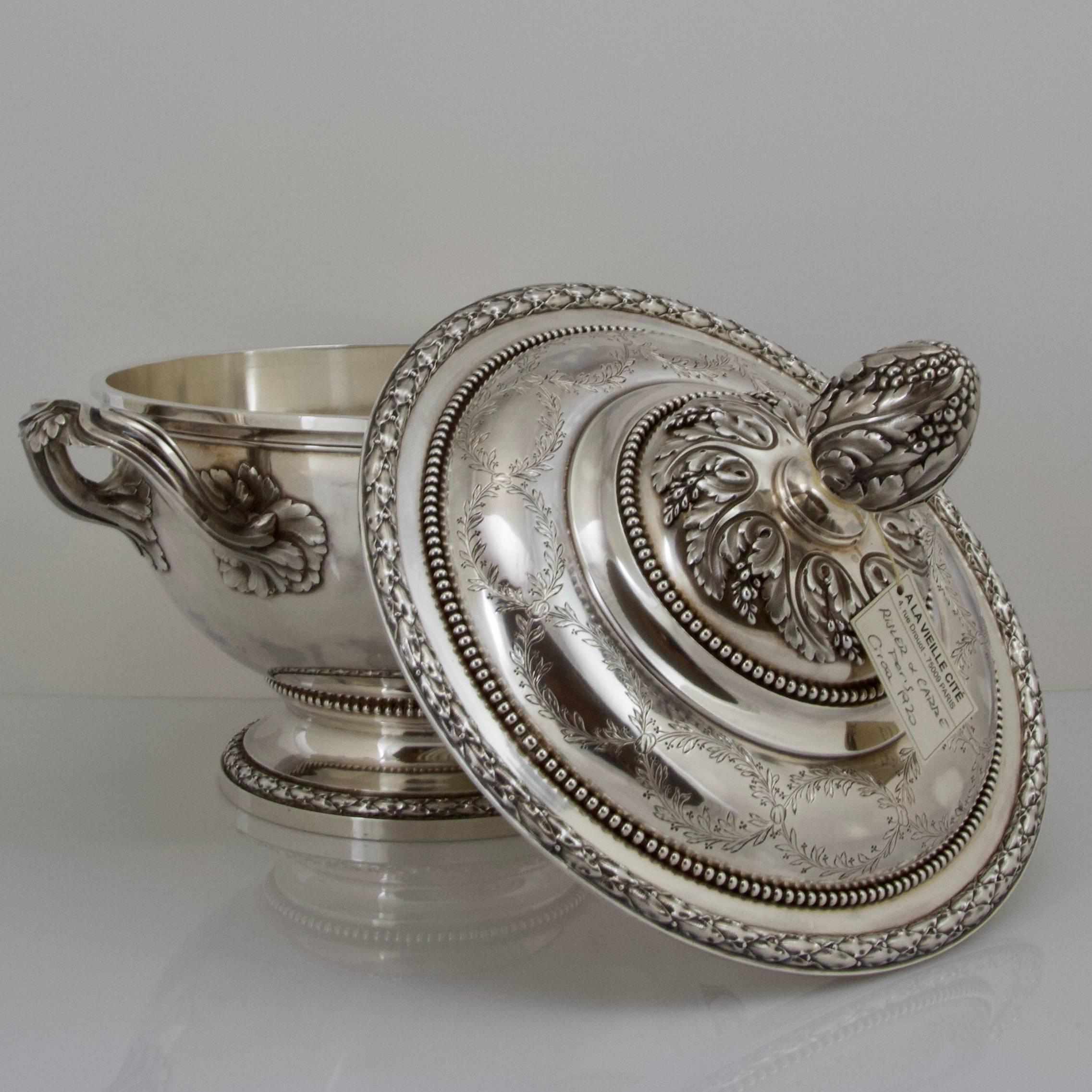 French Antique Silver Pot à Oille and Cover with Matching Stand by Risler & Carré Paris For Sale
