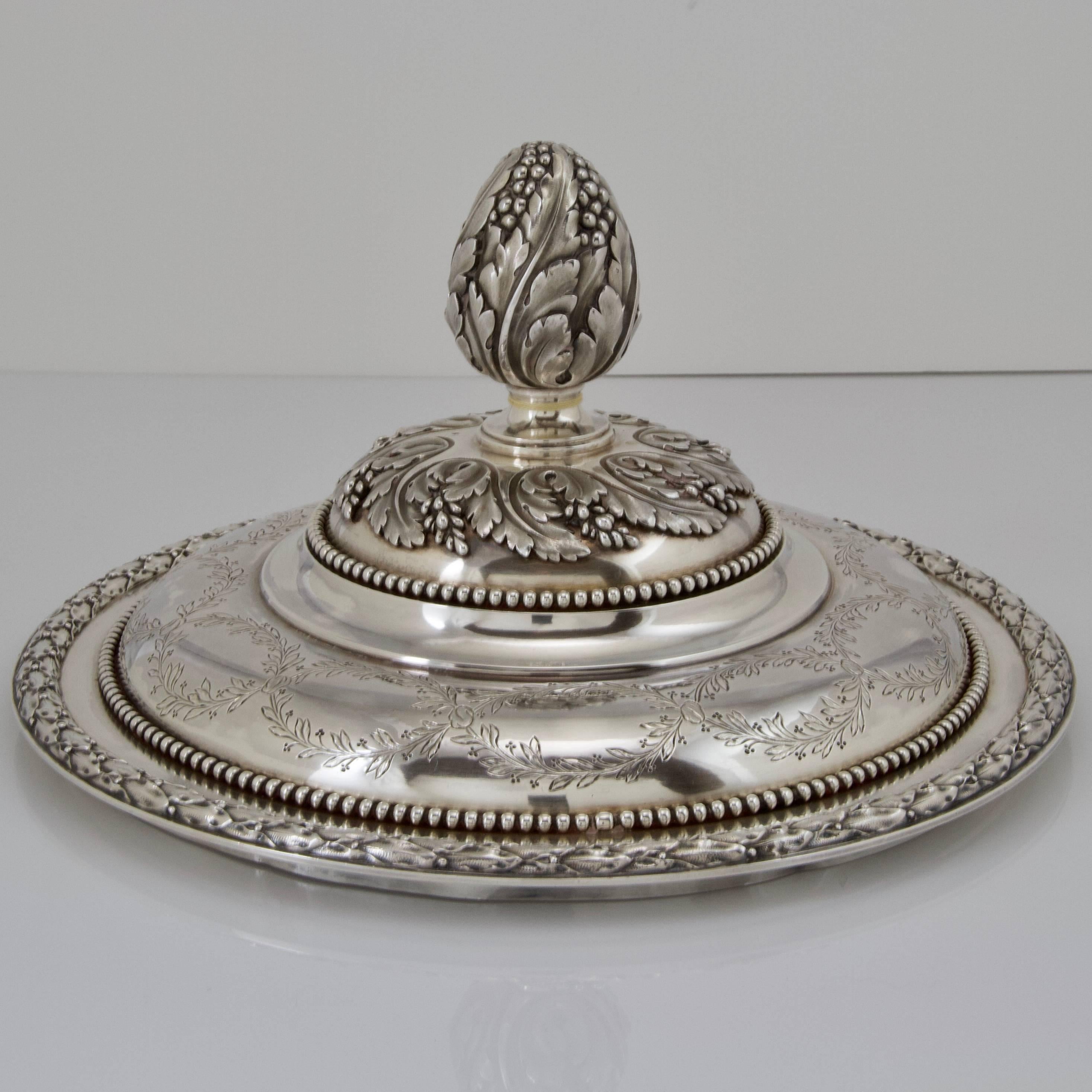 French Antique Silver Pot à Oille and Cover with Matching Stand by Risler & Carré Paris For Sale