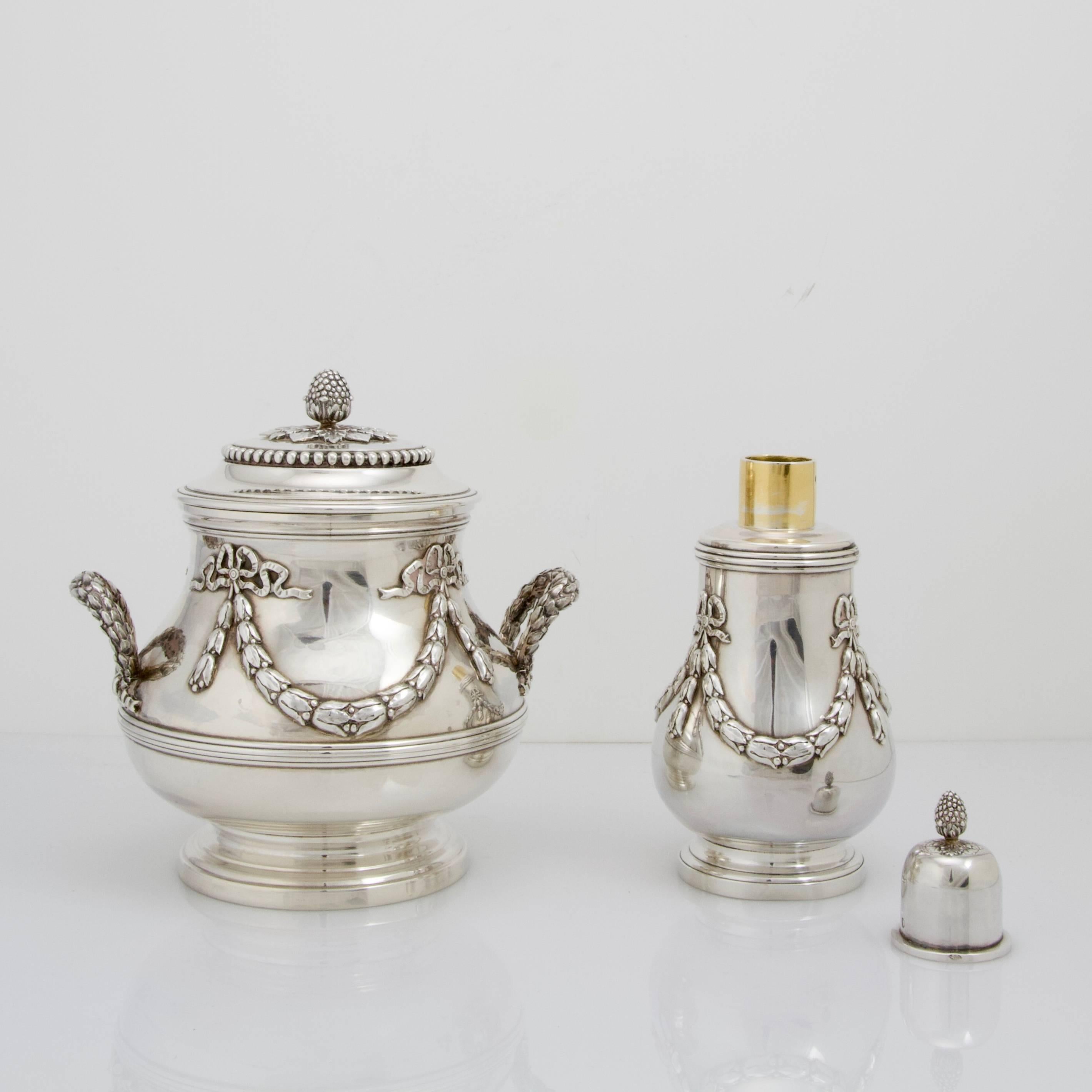 Antique Sterling Silver Complete Chocolate Tea and Coffee Set by Aucoc In Good Condition For Sale In Paris, FR
