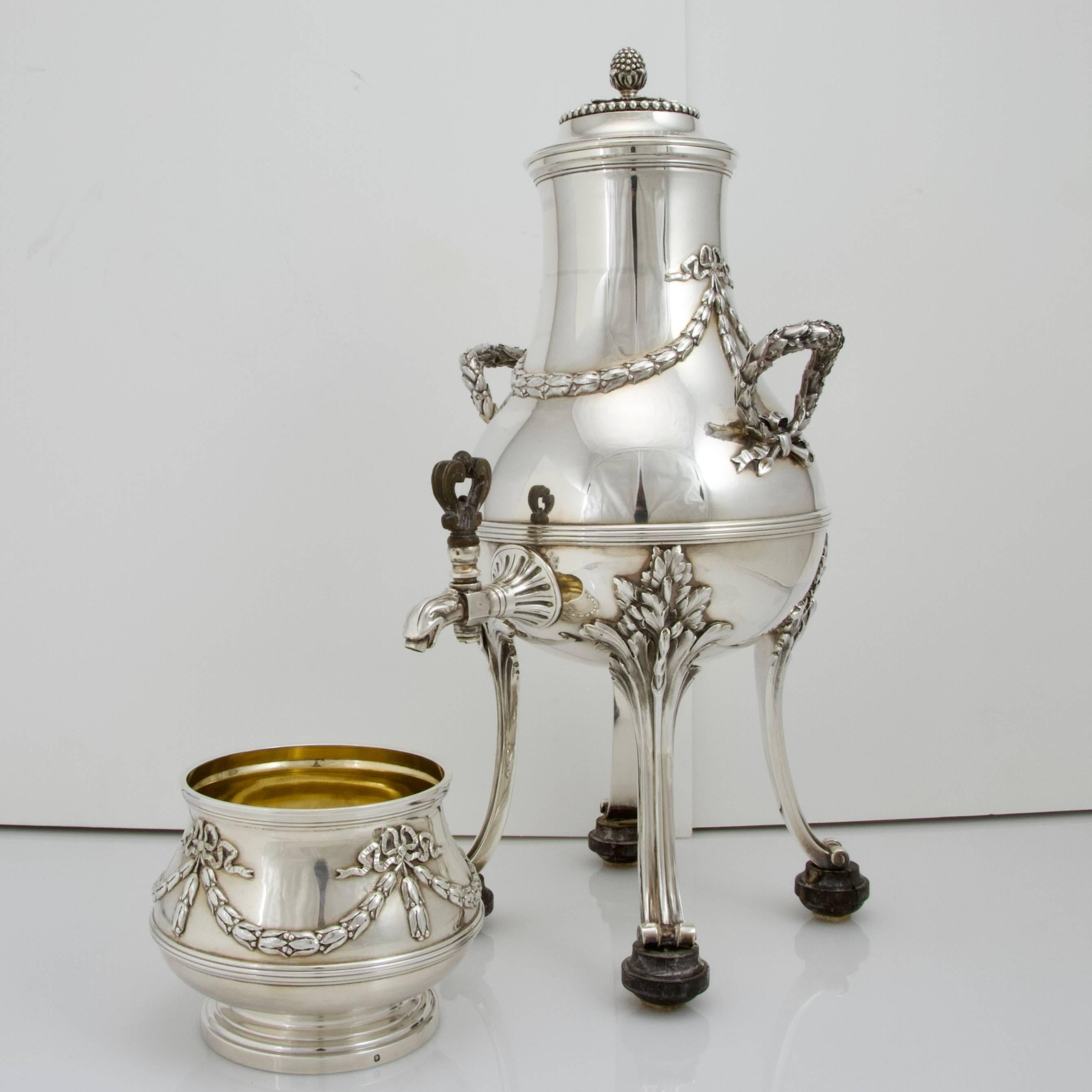 20th Century Antique Sterling Silver Complete Chocolate Tea and Coffee Set by Aucoc For Sale