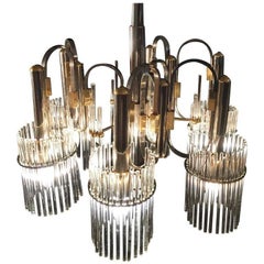 Luxurious Crystal and Brass Chandelier by Gaetano Sciolari, 1970s