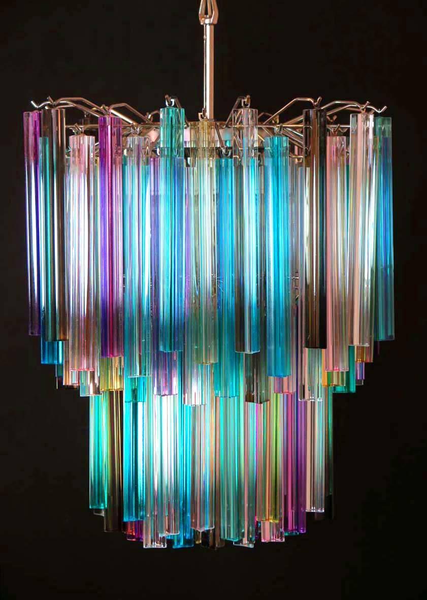 Pair of Chandeliers Multi-Color Triedri, 107 Prism, Murano, 1970s In Excellent Condition In Budapest, HU