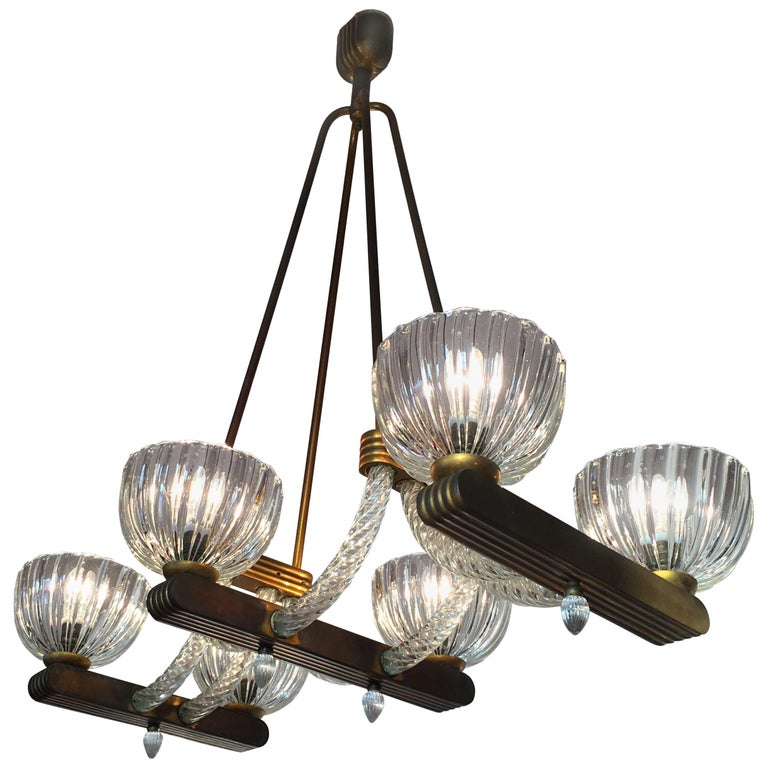 Majestic Art Deco Chandelier By Ercole Barovier, Murano, 1940s For Majestic Art Deco Chandelier by Ercole Barovier, Murano, 1940s For Sale - Majestic Art Deco Chandelier By Ercole Barovier, Murano, 1940s For