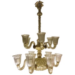 Italian Chandelier Gold Inclusion by Barovier & Toso, Murano, 1940s