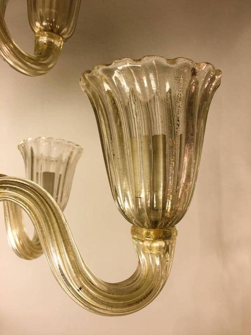 Lustre italien avec inclusions d'or par Barovier & Toso, Murano, années 1940 en vente 2