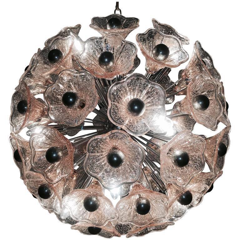 20th Century Sputnik Midcentury Pink Murano Glass Italian Chandelier, Vistosi Style, 1970 For Sale