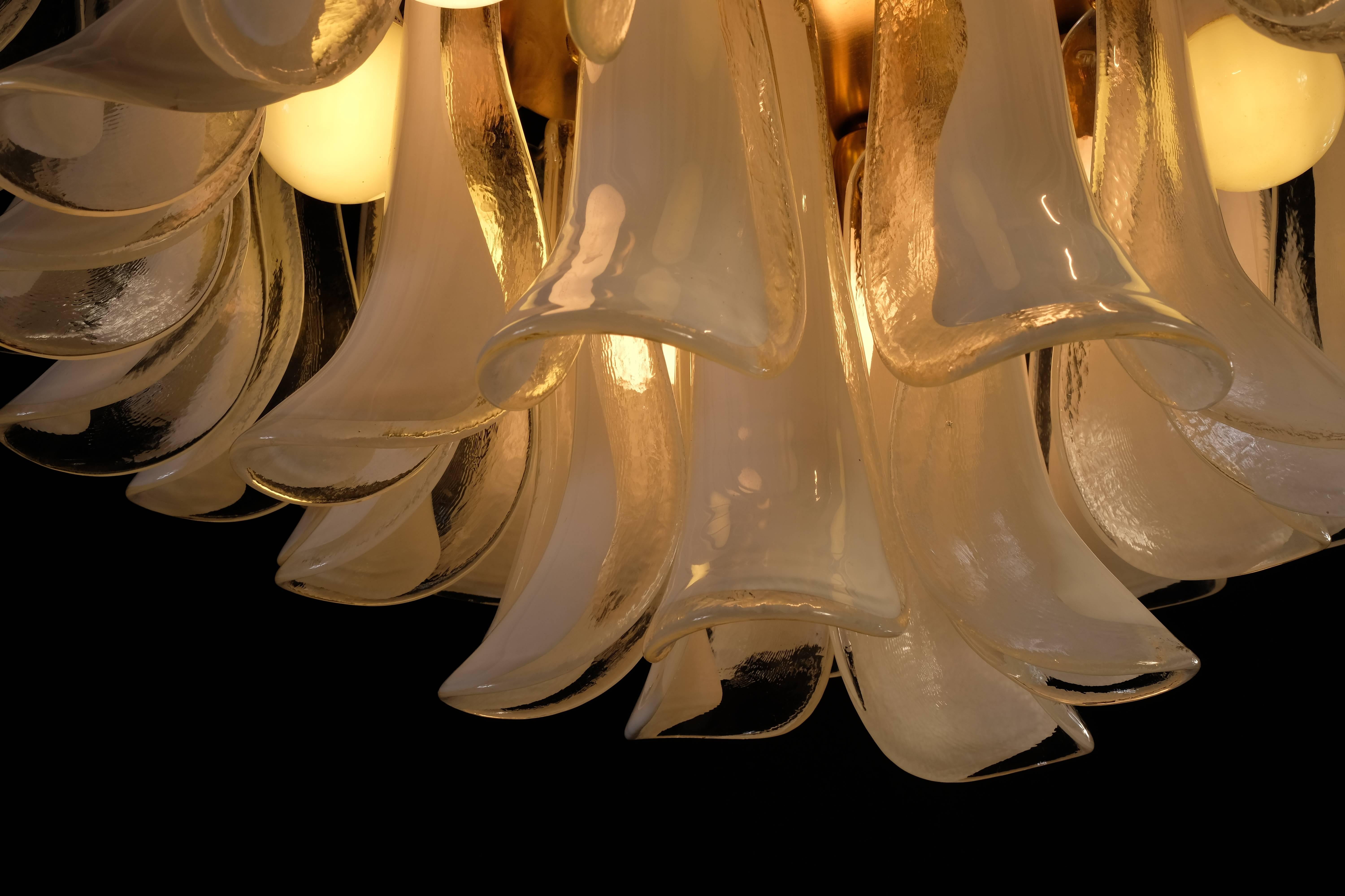 Late 20th Century Spectacular Pair of White Petals Murano Glass Chandeliers
