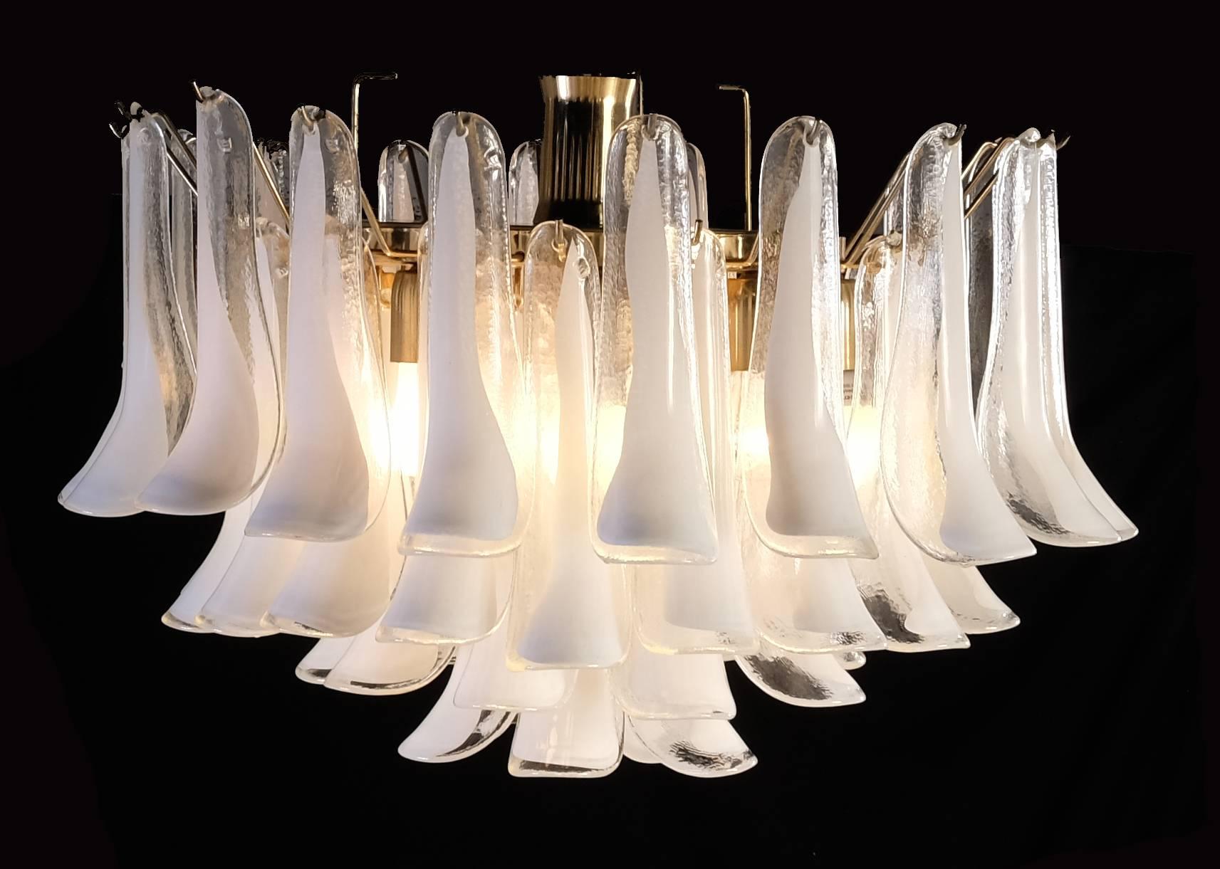 Spectacular Pair of White Petals Murano Glass Chandeliers 1