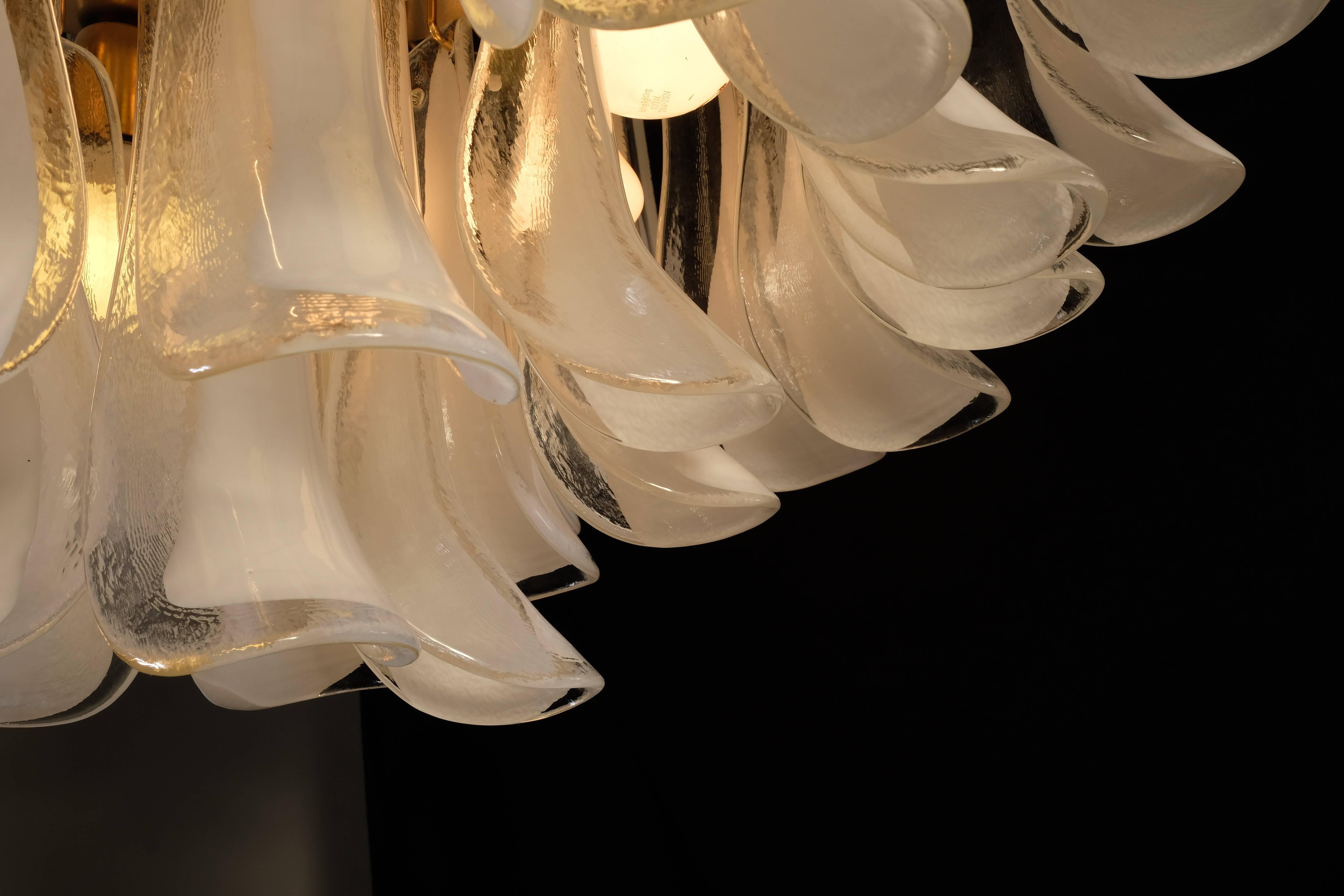 Spectacular Pair of White Petals Murano Glass Chandeliers 3