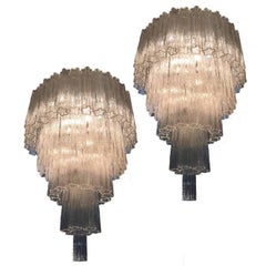 Vintage Pair of Italian Tronchi Chandeliers in the Style Toni Zuccheri for Venini Murano