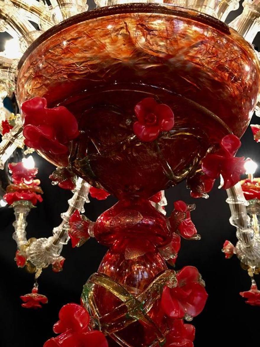 Sumptuous Italian Chandelier Red and Gold, Murano, 1980s 1