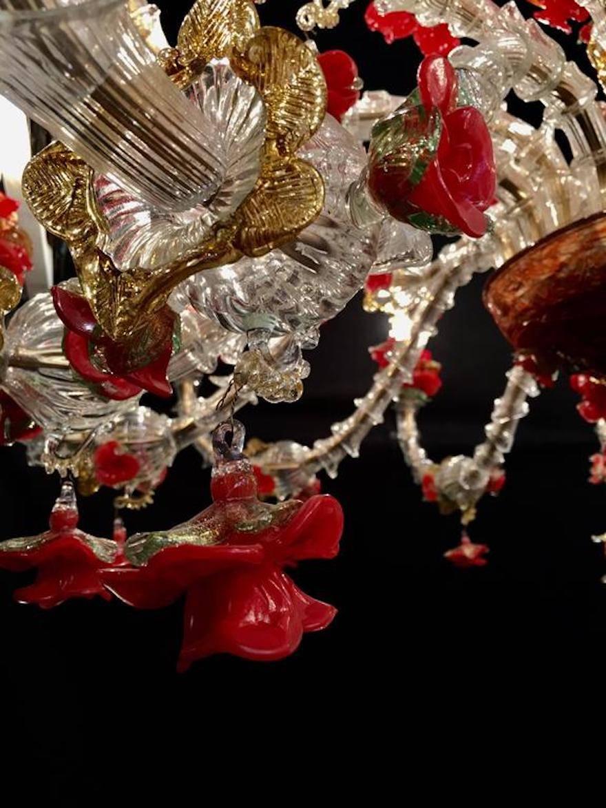 Suntuosa araña italiana roja y dorada, Murano, años 80 2