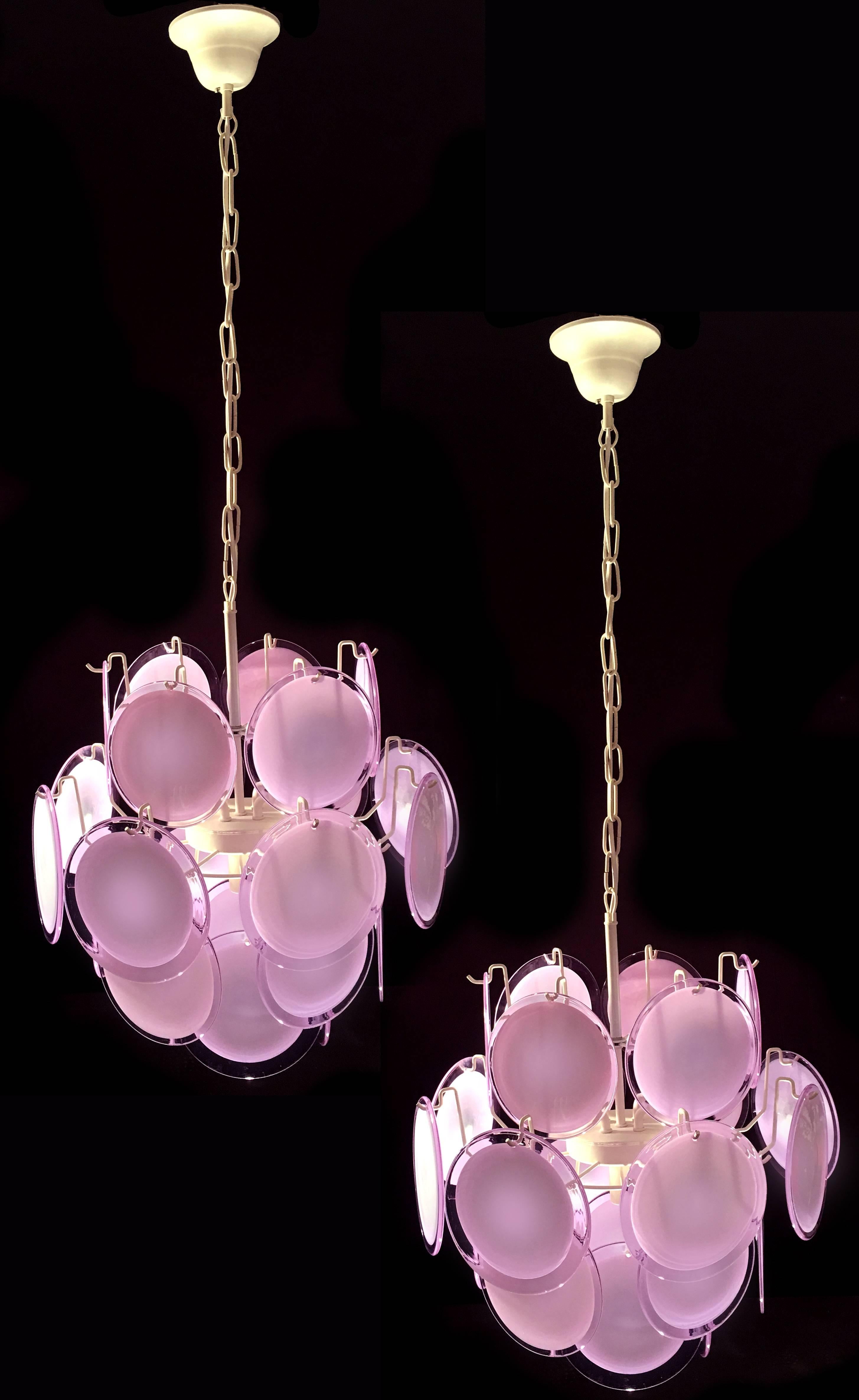 Pair of Italian Disc Chandeliers by Vistosi, Murano, 1970s In Excellent Condition In Budapest, HU