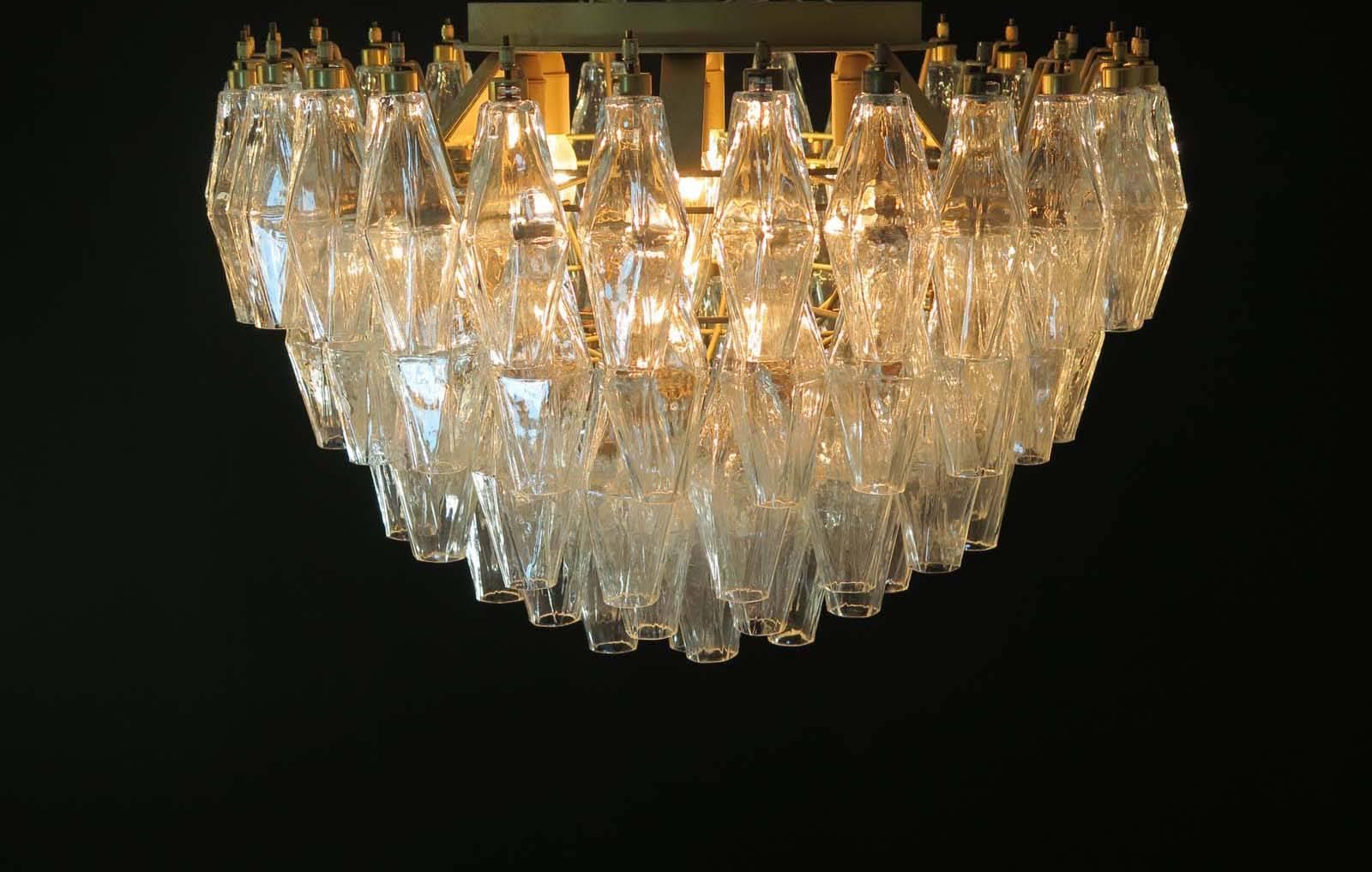 Italian ceiling light made from 84 beautiful Murano transparent glasses 