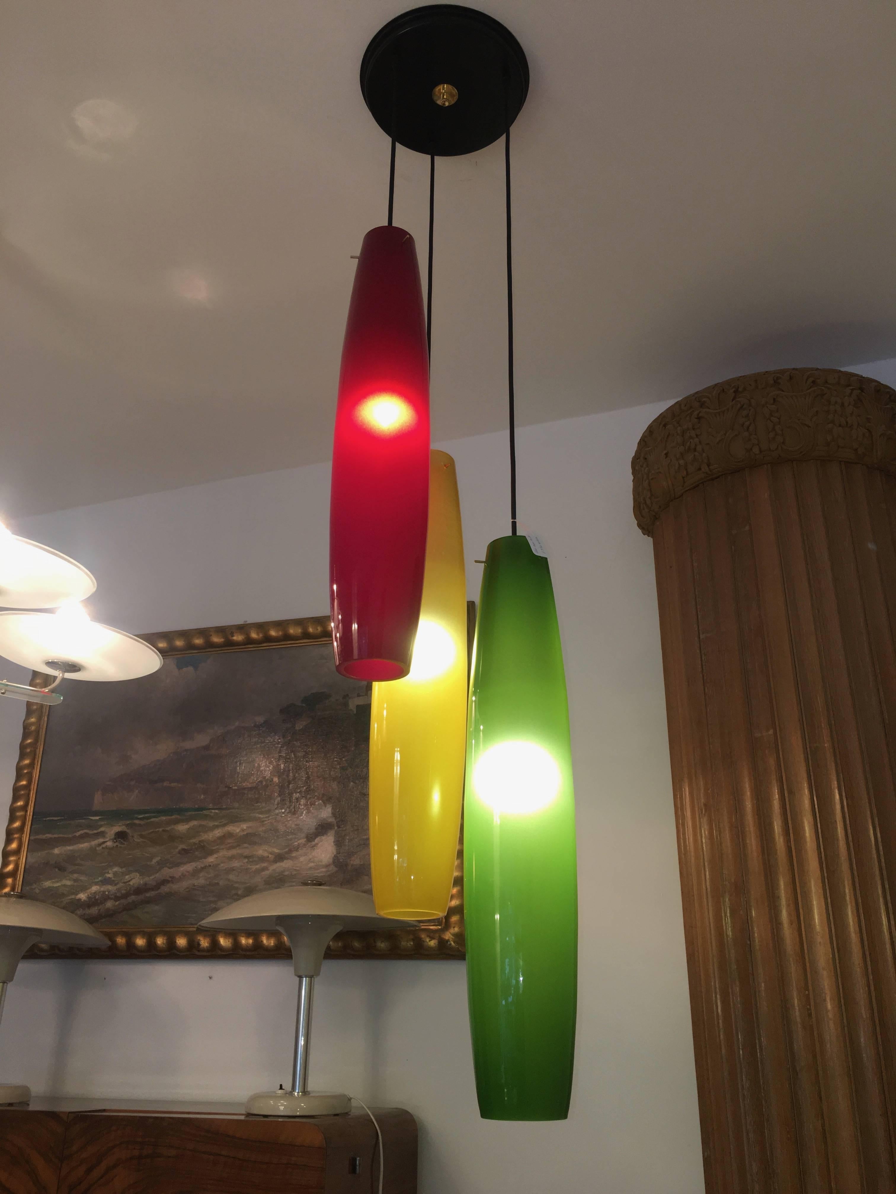 Three-Light Pendant Chandelier by Alessandro Pianon for Vistosi, Murano, 1960 In Excellent Condition In Budapest, HU